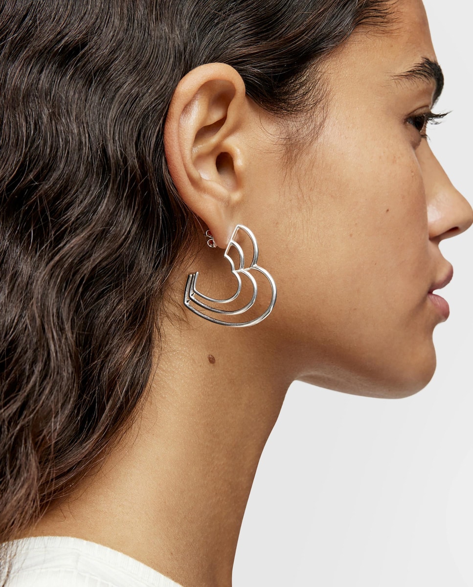 Pendientes Bickie con triple corazón de plata Plata-5
