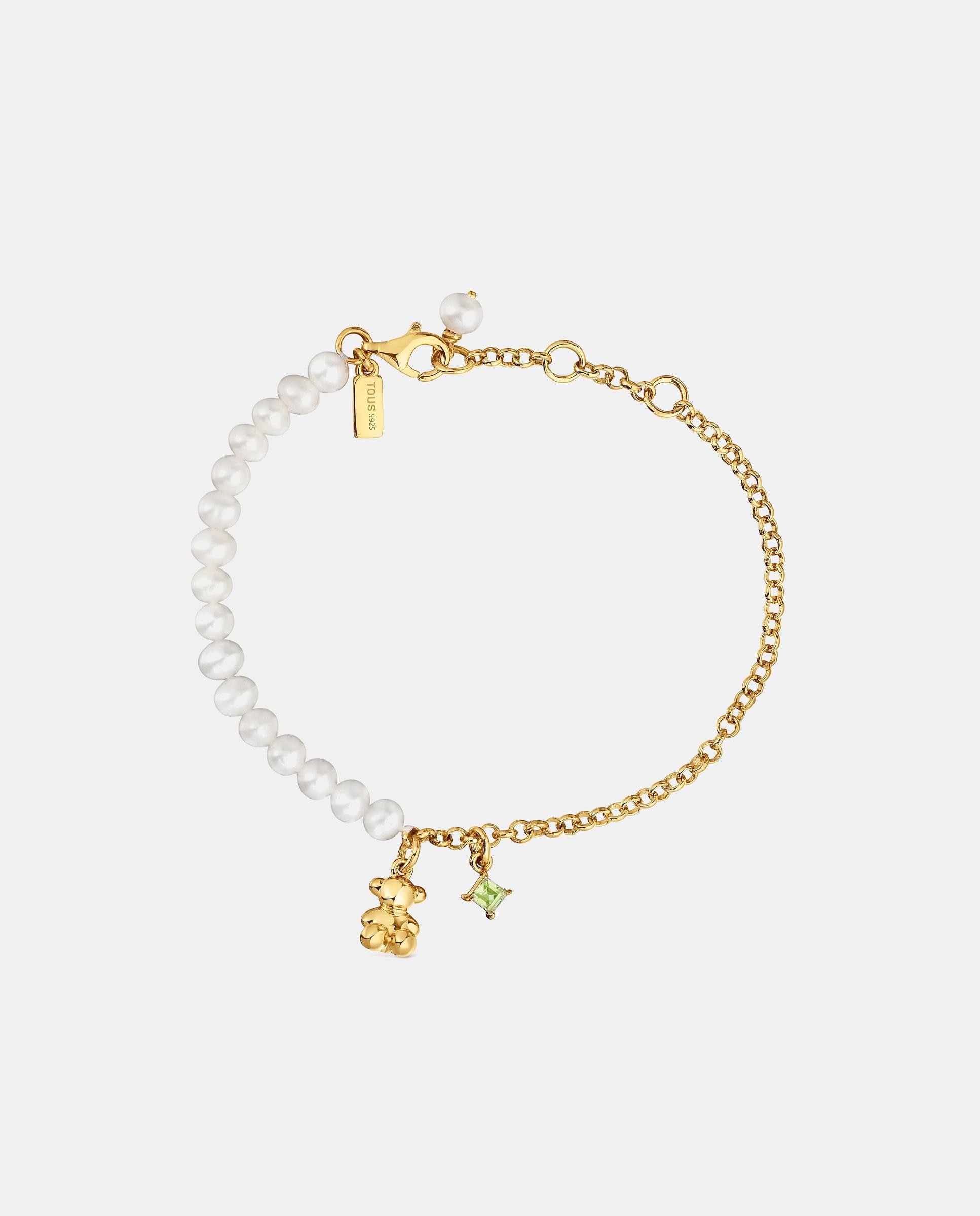 Pulsera de cadena bold bear con oso bañada en oro sobre plata con perlas y peridoto - Tous - Multicolor Multicolor-2