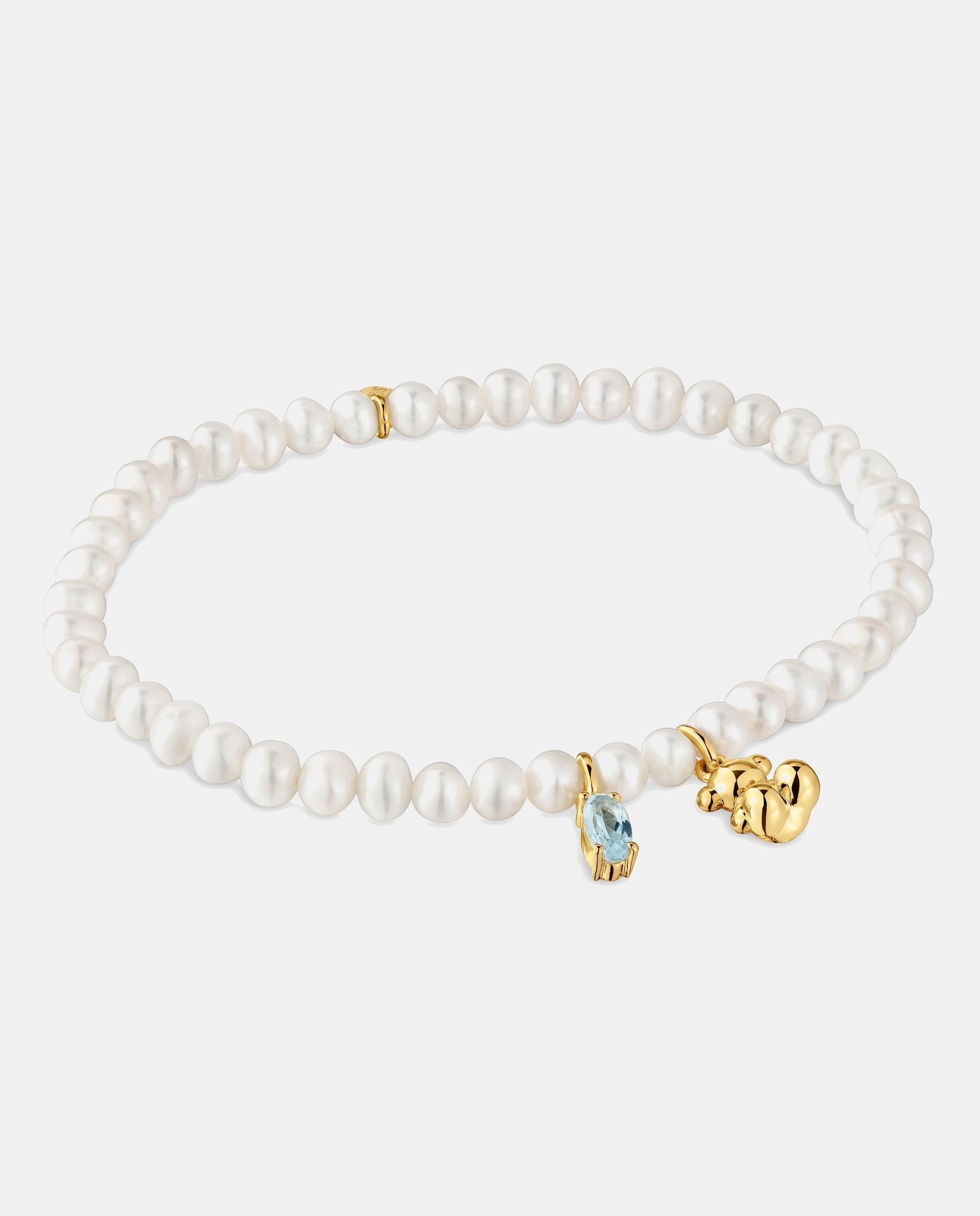 Imagen 0 de Pulsera bold bear elástica bañada en oro sobre plata con perla y topacio Multicolor