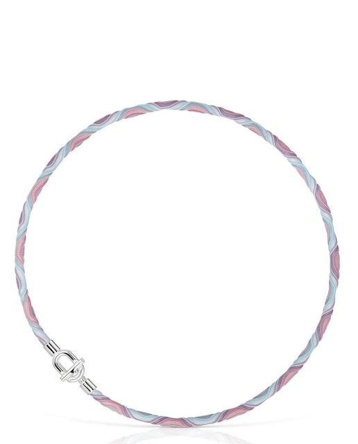 Imagen 0 de Collar Manifesto elástico de plata con cordón rosa y azul