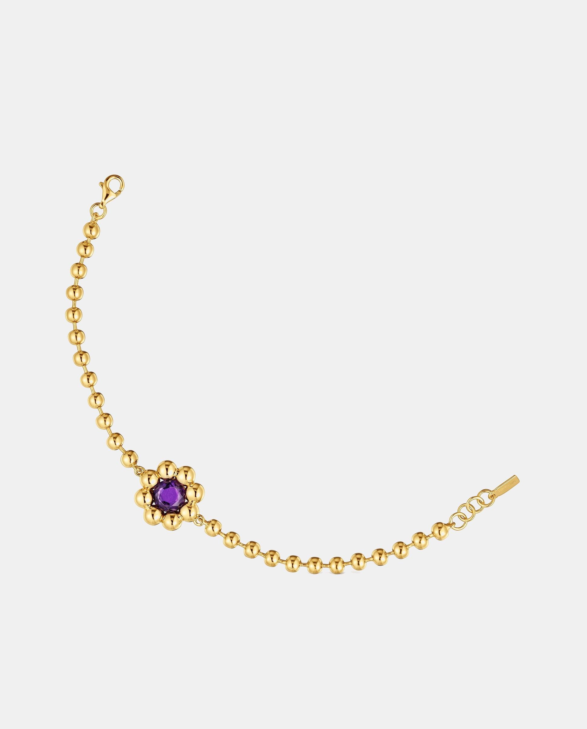 Imagen 1 de Pulsera sugar party con flor bañada en oro 18 kt sobre plata y amatista Morado