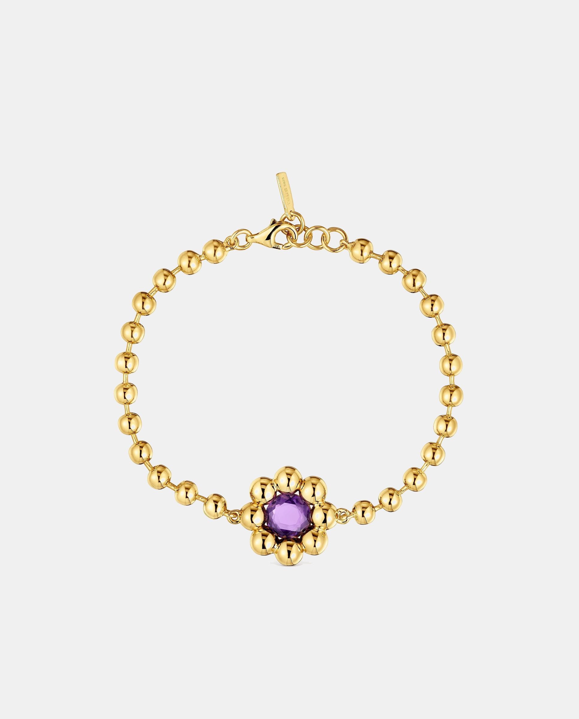 Imagen 2 de Pulsera sugar party con flor bañada en oro 18 kt sobre plata y amatista - Tous - Morado Morado