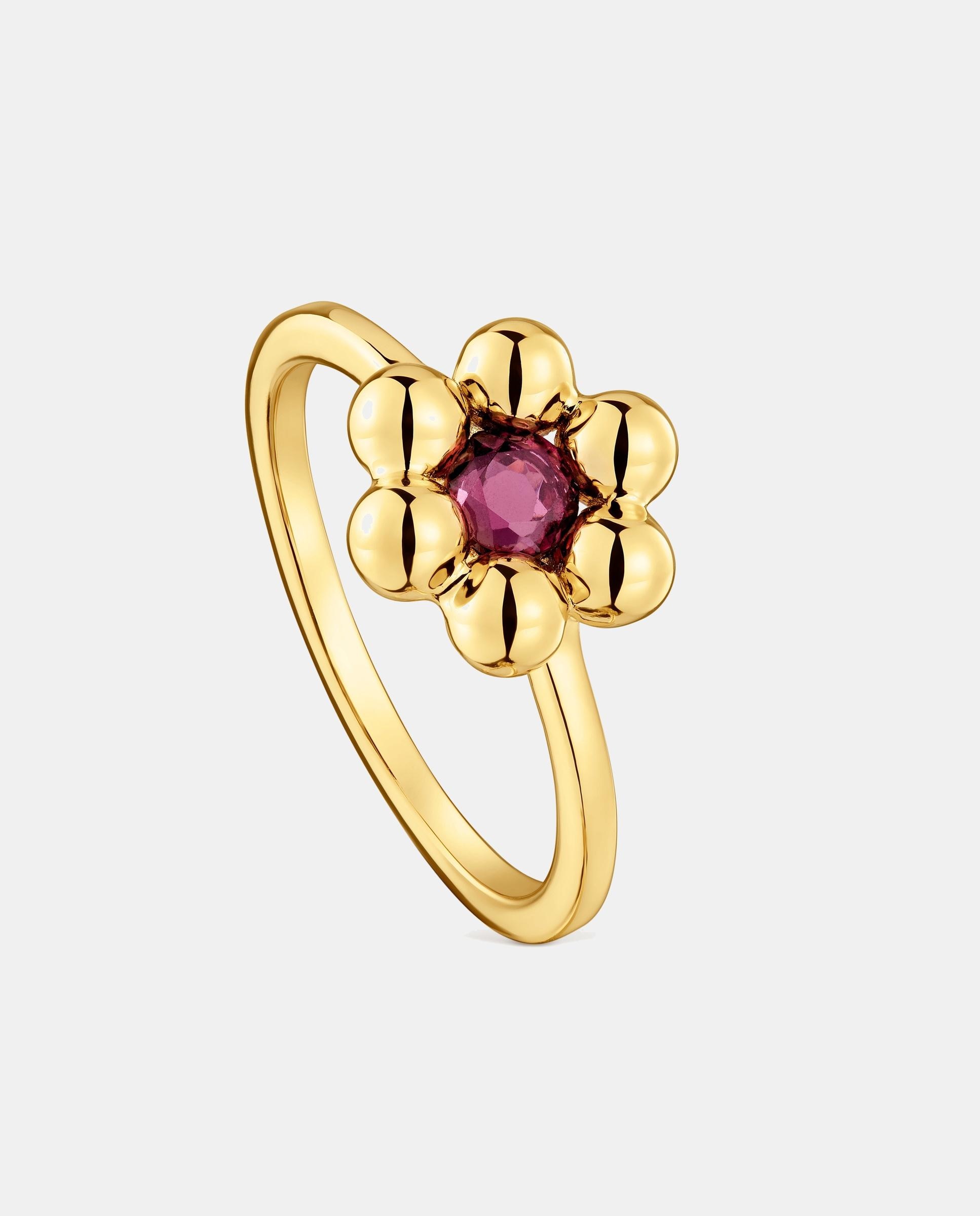 Imagen 0 de Anillo sugar party de flor bañado en oro 18 kt sobre plata y rodolita Rojo