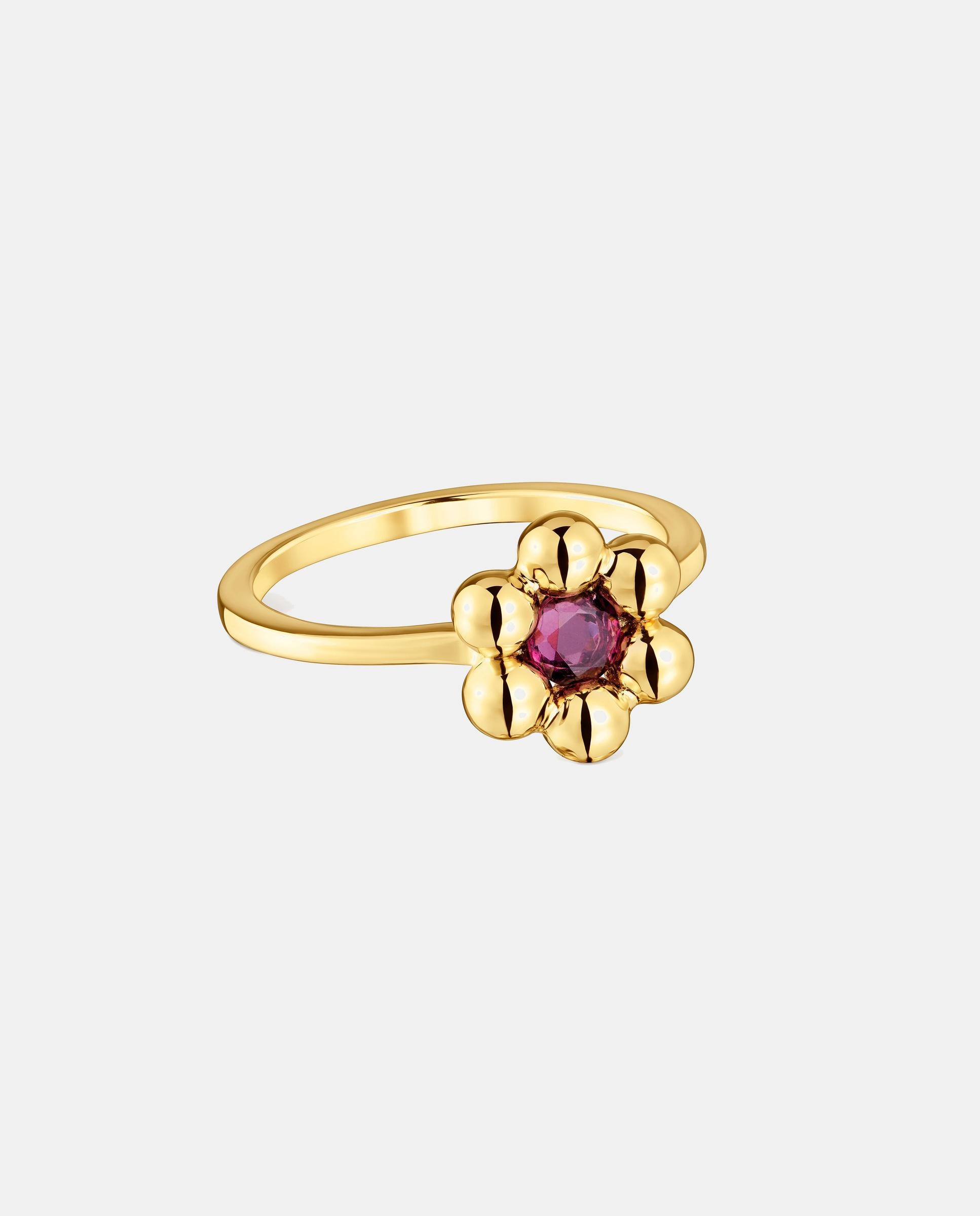 Imagen 2 de Anillo sugar party de flor bañado en oro 18 kt sobre plata y rodolita - Rojo Rojo