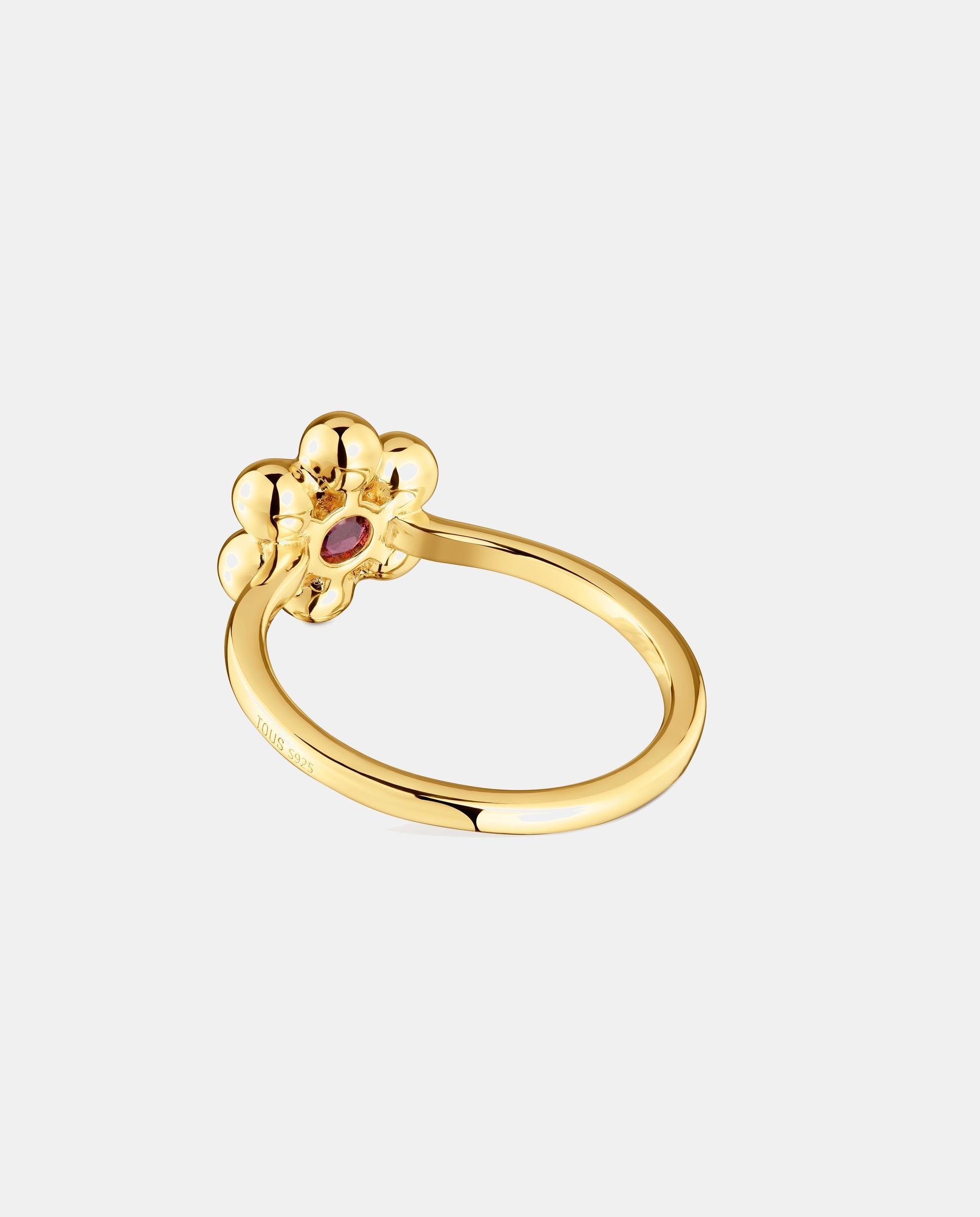 Imagen 3 de Anillo sugar party de flor bañado en oro 18 kt sobre plata y rodolita - Rojo Rojo