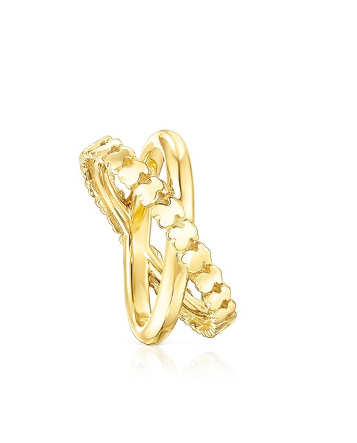 Imagen 0 de Anillo Straight cruz bañado en oro de 18 kt sobre plata con una tira de osos