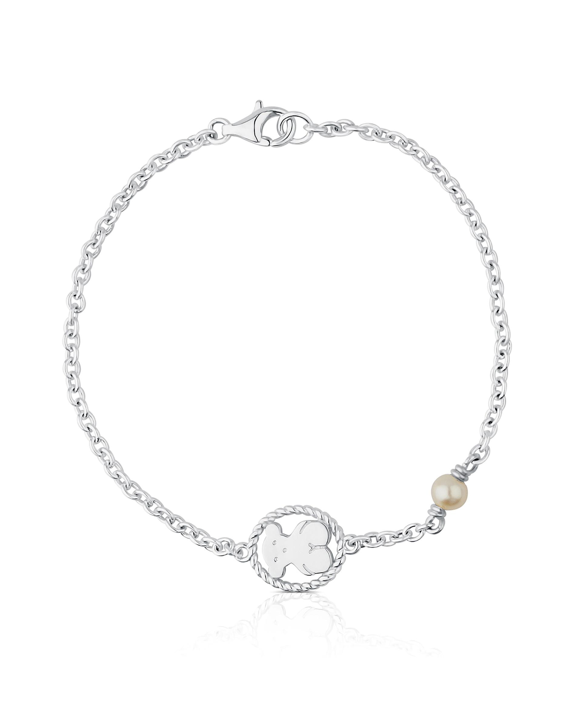 Pulseira de Corrente Camee de Prata com Pérola Branco-2
