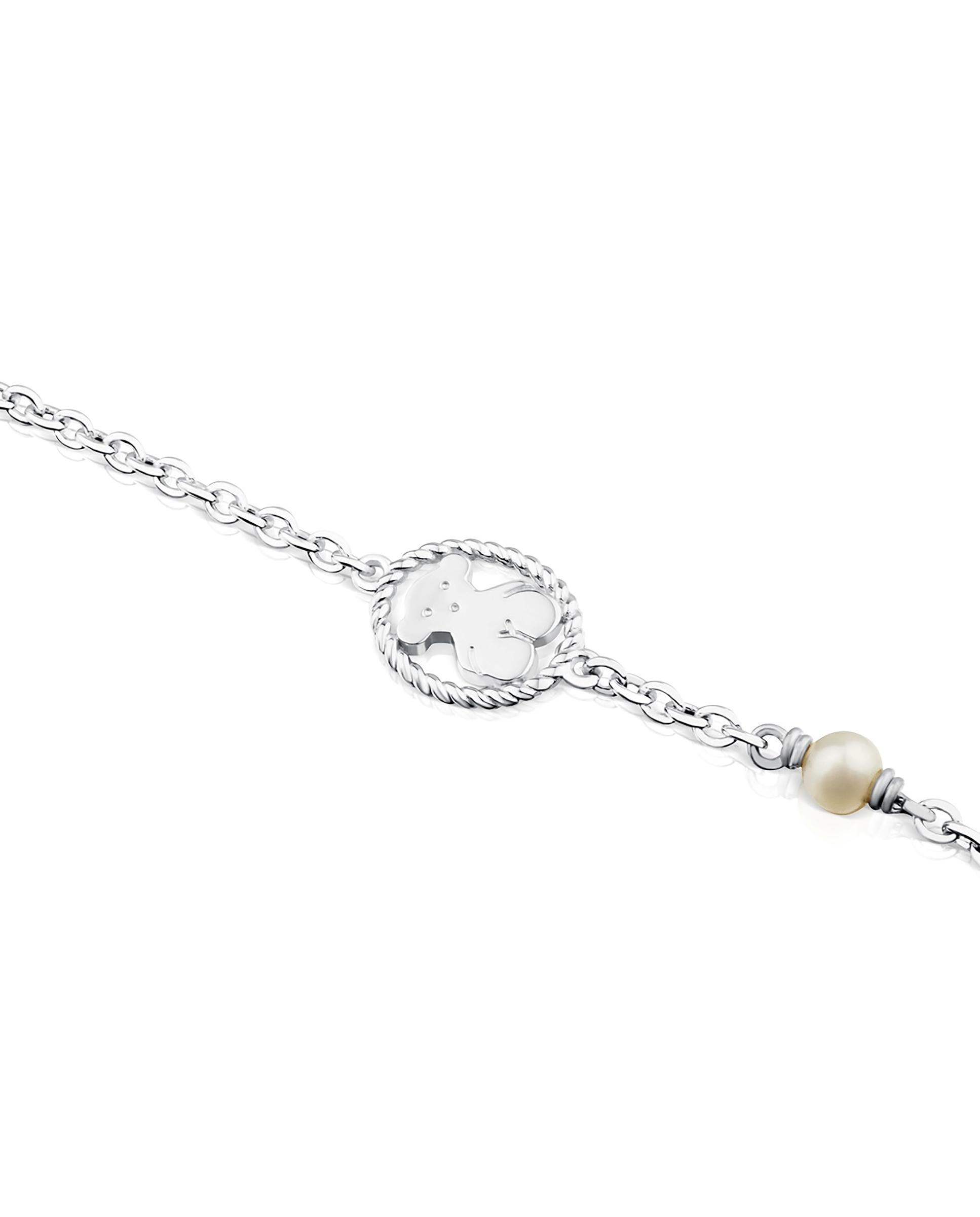 Pulseira de Corrente Camee de Prata com Pérola Branco-3