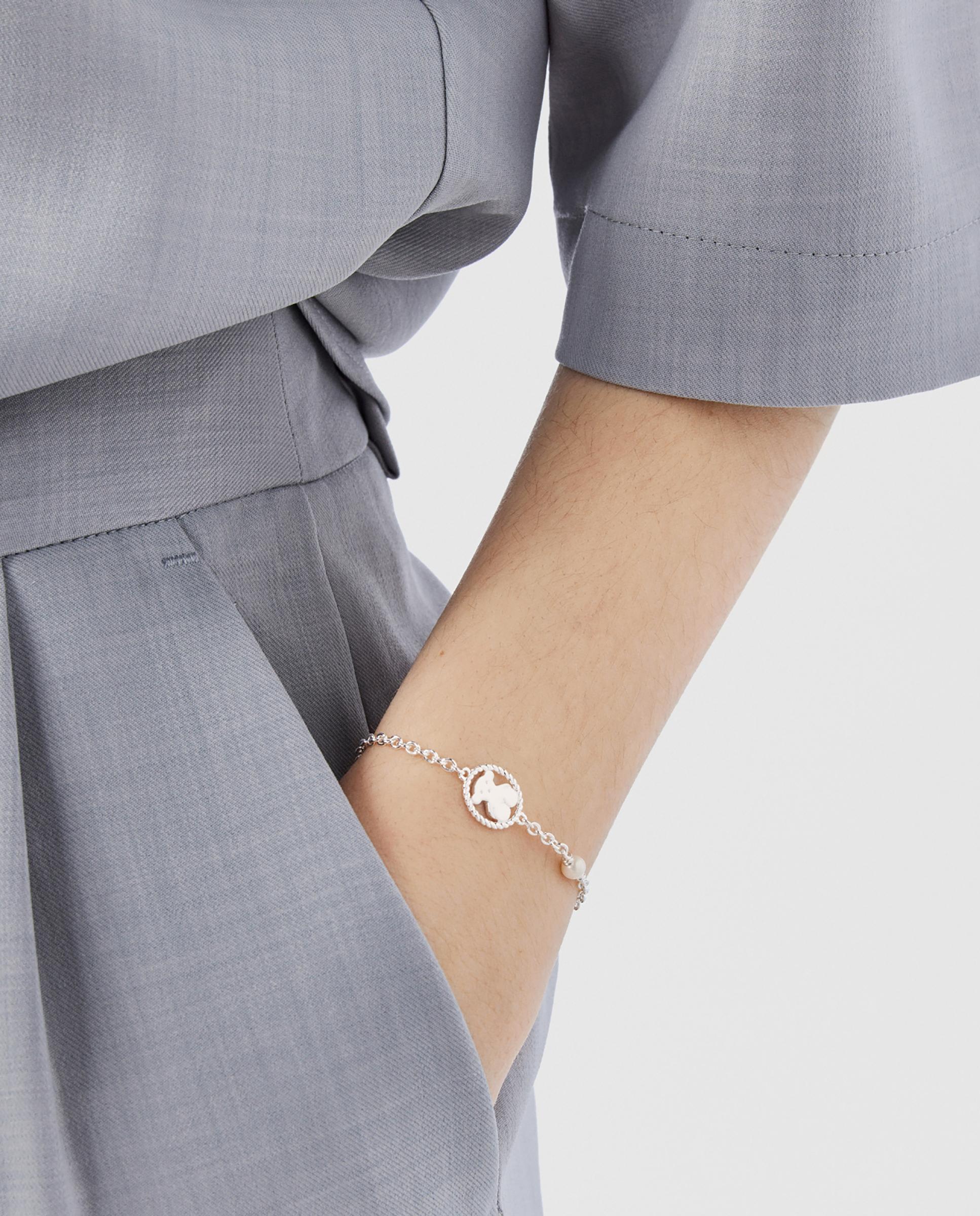 Pulseira de Corrente Camee de Prata com Pérola Branco-4