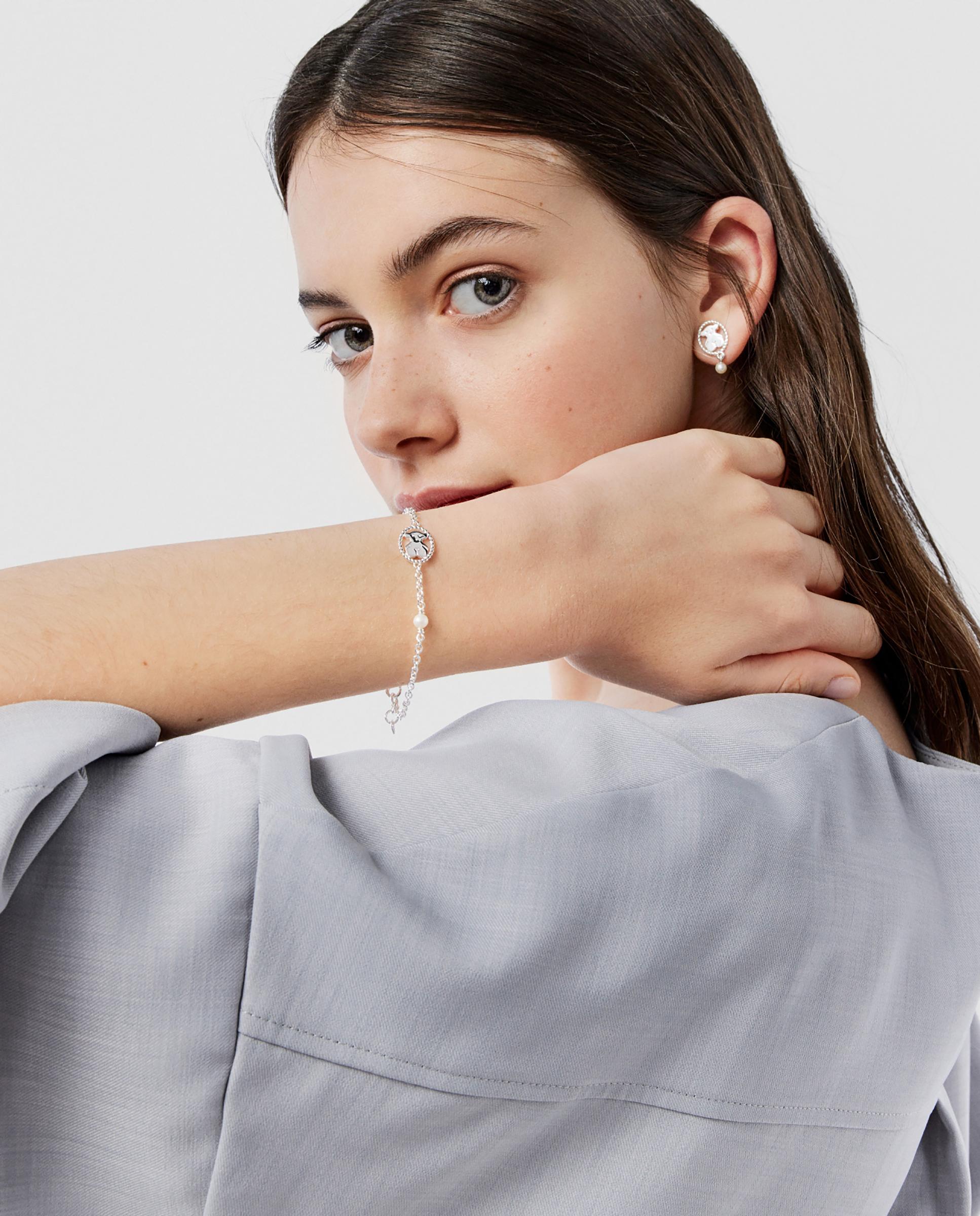 Pulseira de Corrente Camee de Prata com Pérola Branco-5