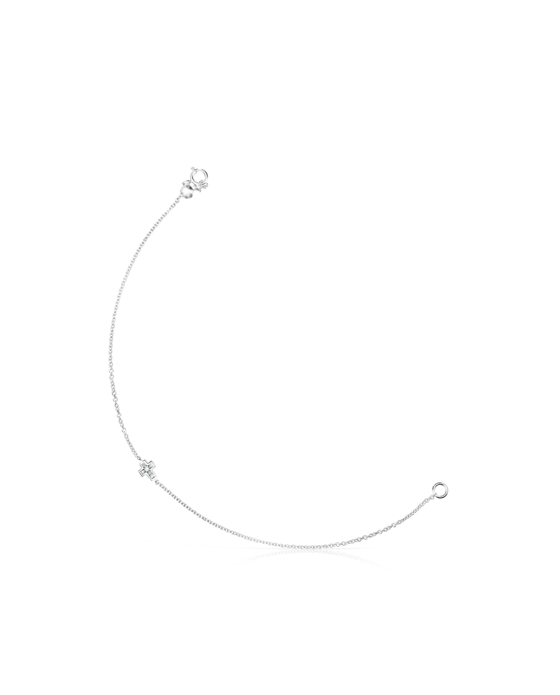 Pulseira de Corrente Les Classiques Cruz de Ouro Branco e Diamantes Prata-1