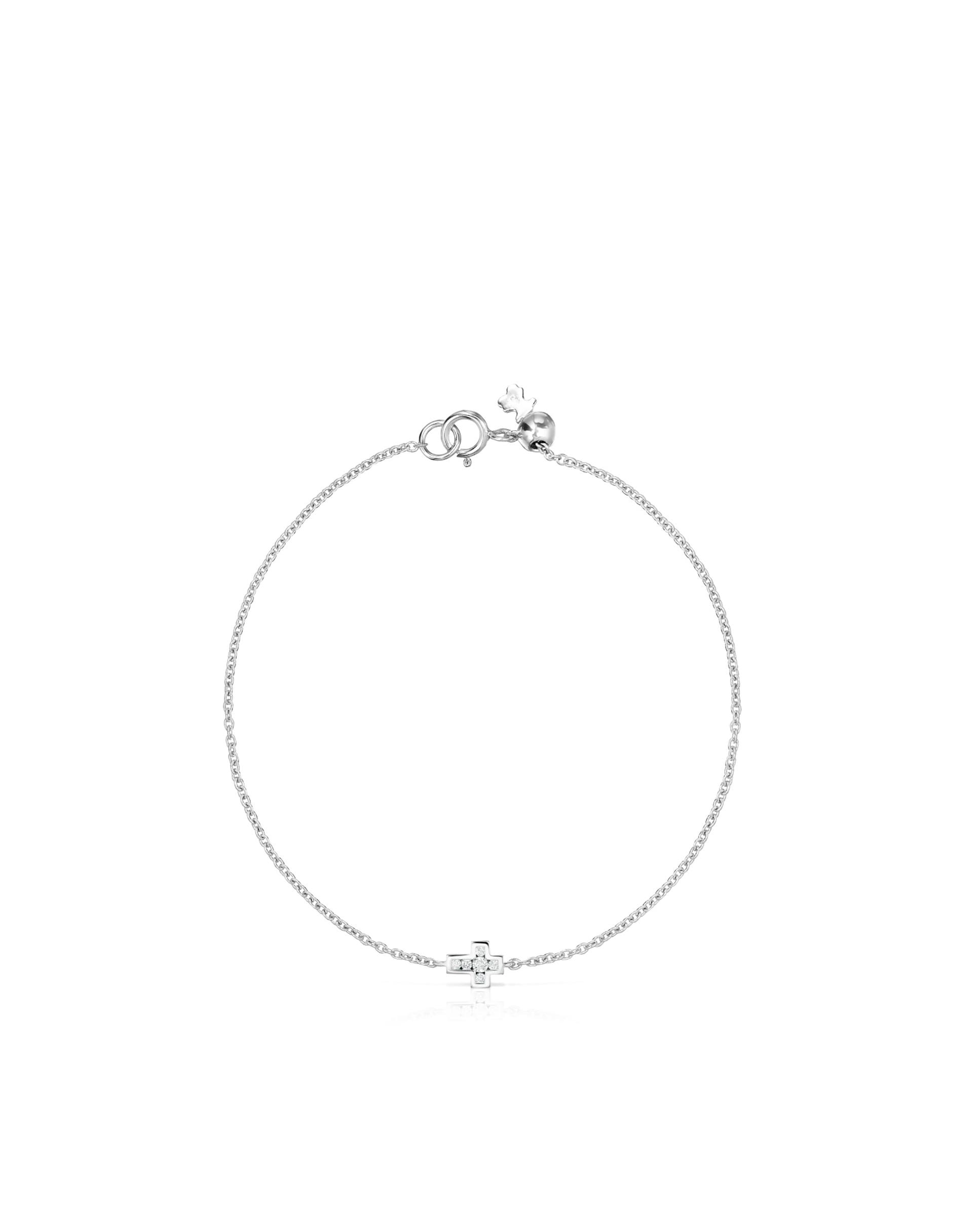 Pulseira de Corrente Les Classiques Cruz de Ouro Branco e Diamantes Prata-2