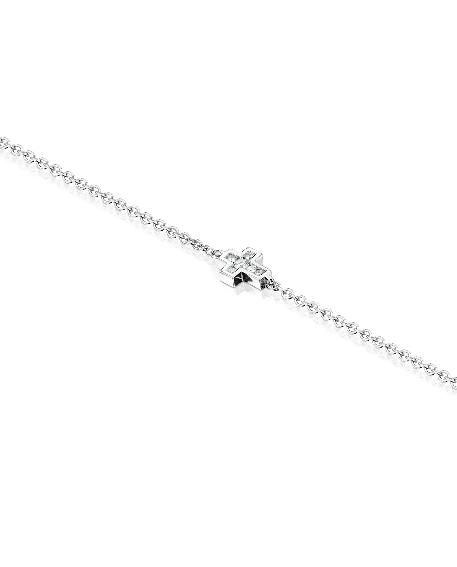 Pulseira de Corrente Les Classiques Cruz de Ouro Branco e Diamantes Prata-3