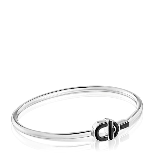 Imagen 0 de Pulsera esclava Manifesto de plata y motivo en negro