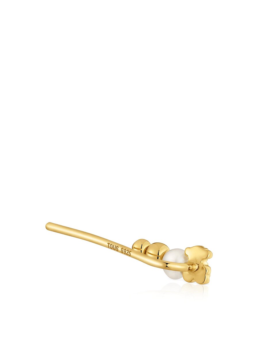 Pendiente suelto trepador Grain bañado en oro de 18 kt sobre plata con perla Blanco-2