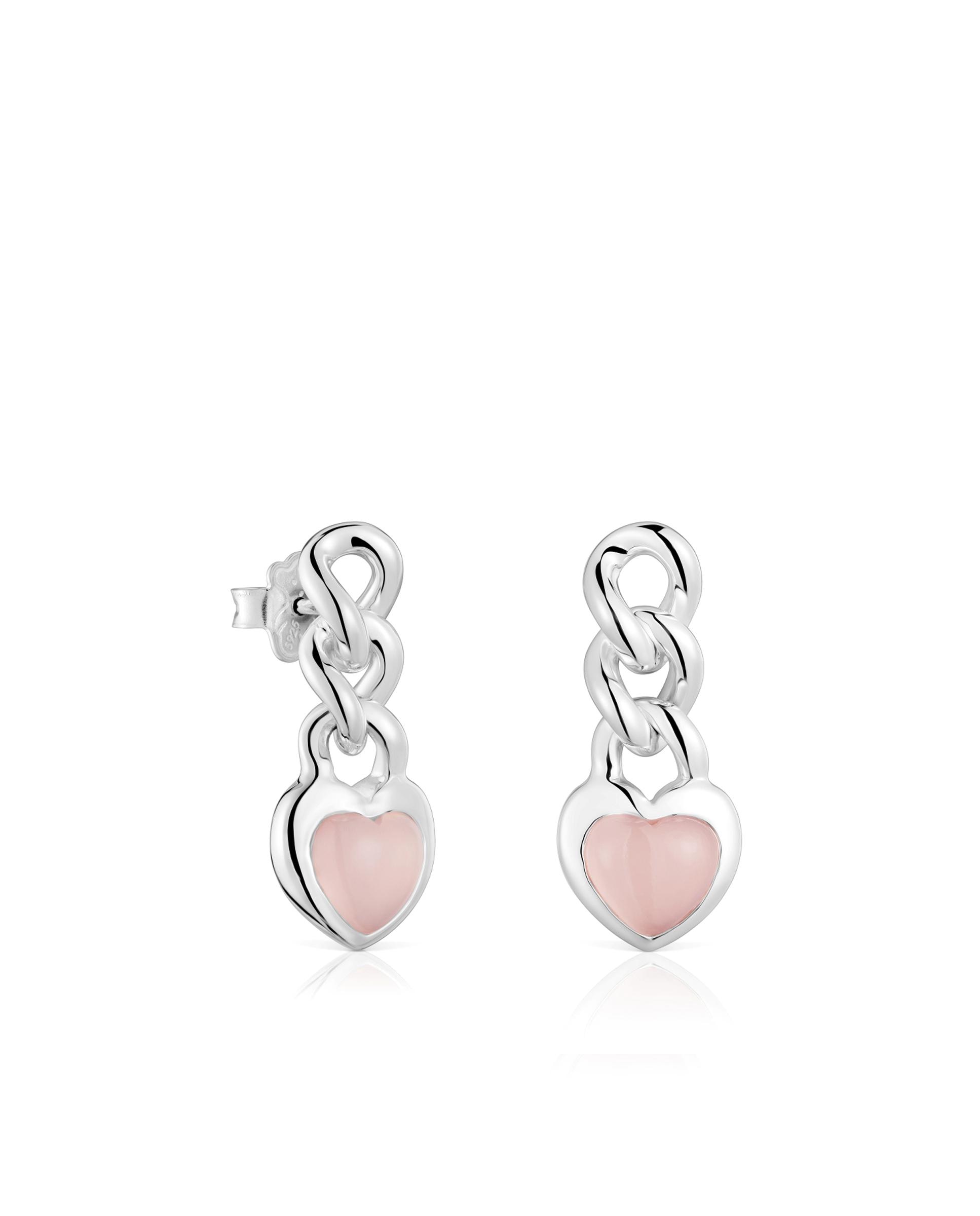 Pendientes bold motif cortos de corazón en plata y calcedonia Rosa Tous Rosa-1