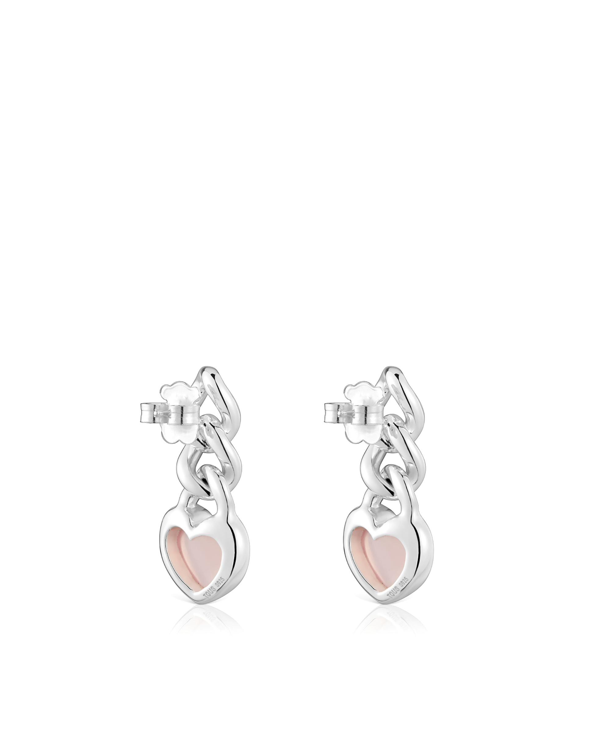 Pendientes bold motif cortos de corazón en plata y calcedonia Rosa Tous Rosa-2
