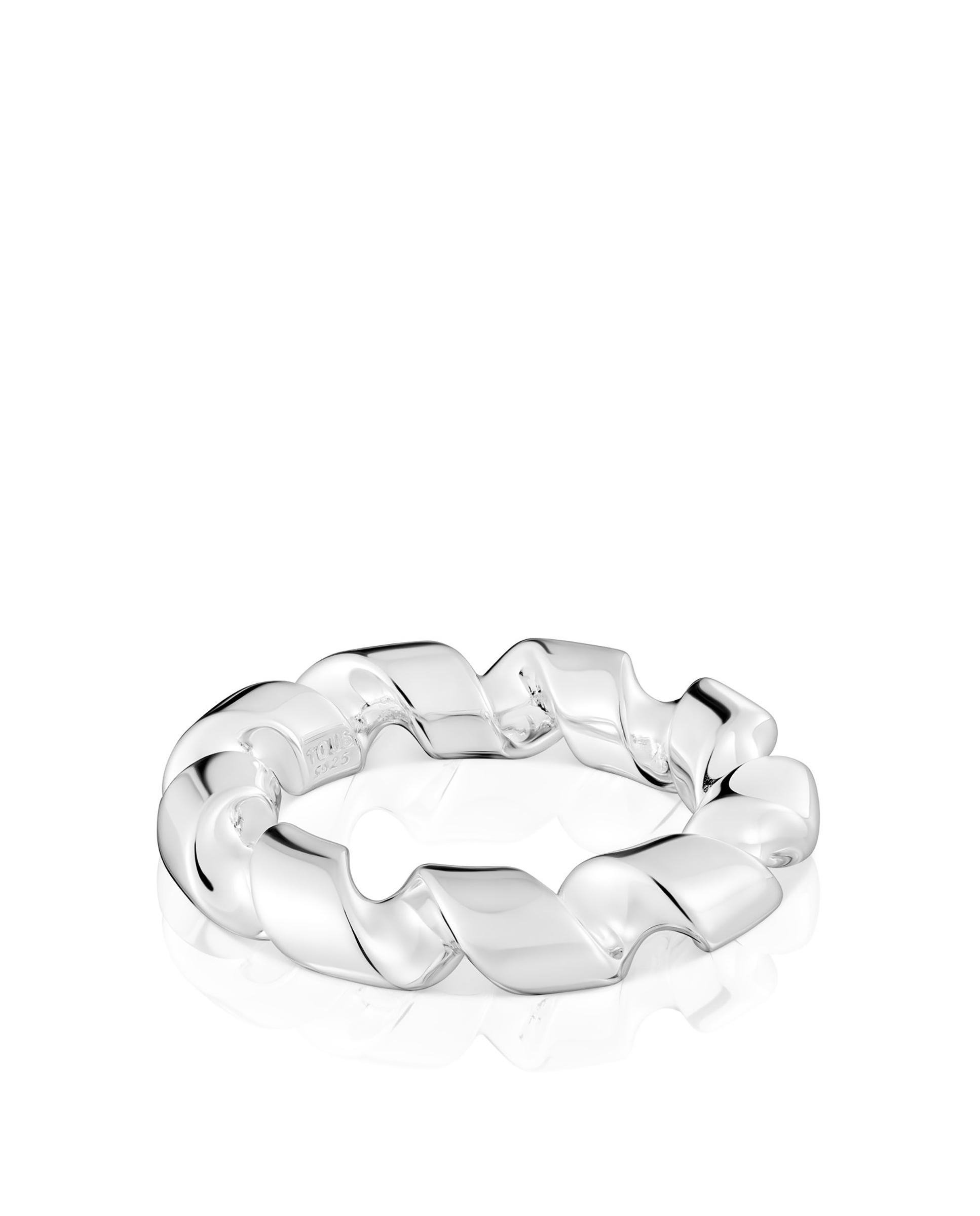 Anel de Prata Twisted Grande Espiral Prateado-2