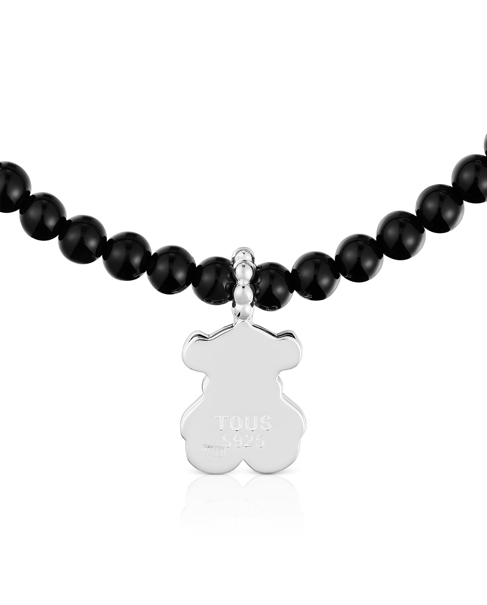 Pulsera Doble Oso De Plata Con Cerámica Lila Y Nylon Negro Bold Bear