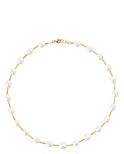 Imagen 0 de Gargantilla Gloss tubo con bañada en oro de 18 kt sobre plata y perlas