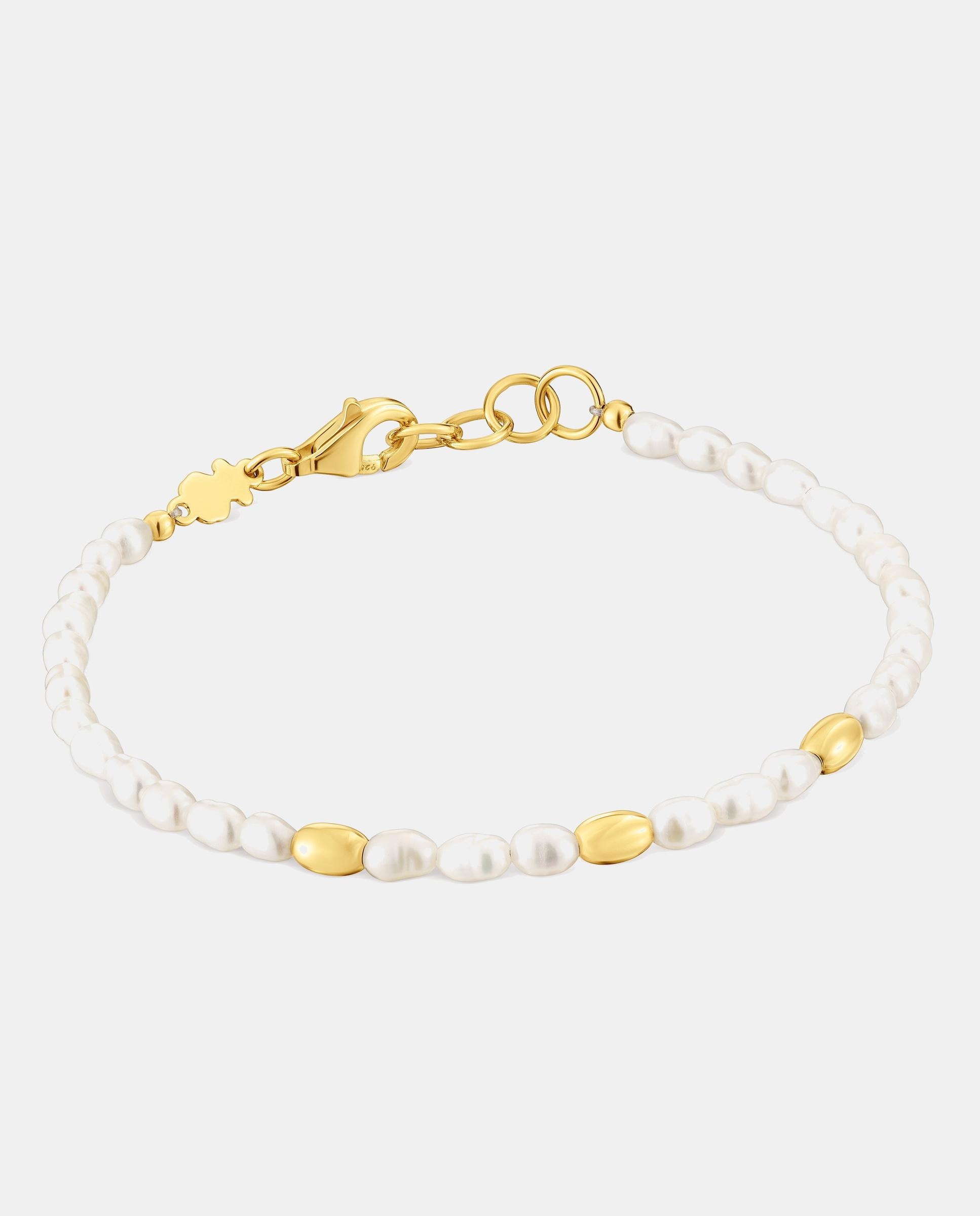 Imagen 1 de Pulsera de cadena gloss con perlas bañada en oro de 18 kt sobre plata - Tous - Blanco Blanco