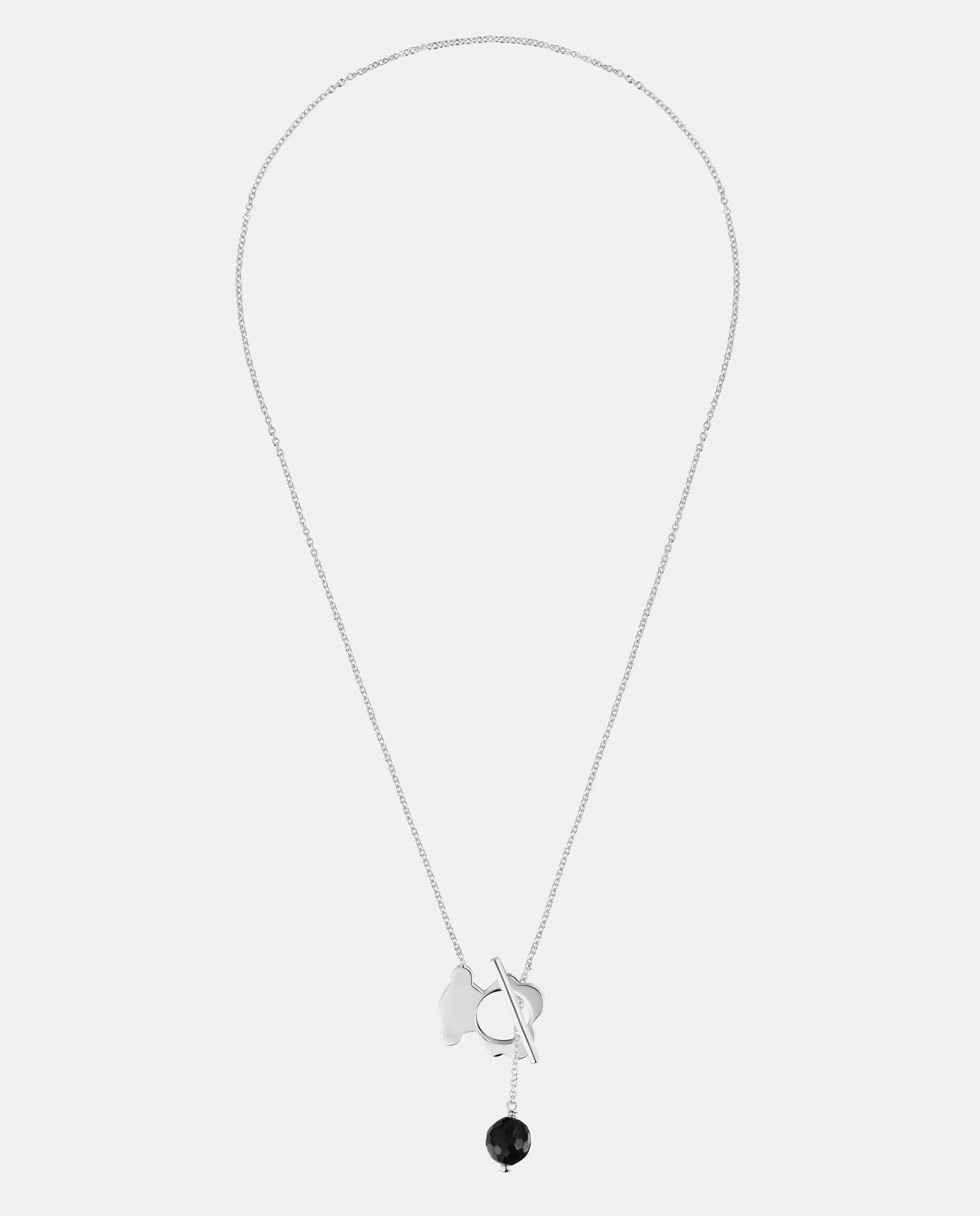 Imagen 0 de Collar i-bear corto con oso de plata y ónix Negro