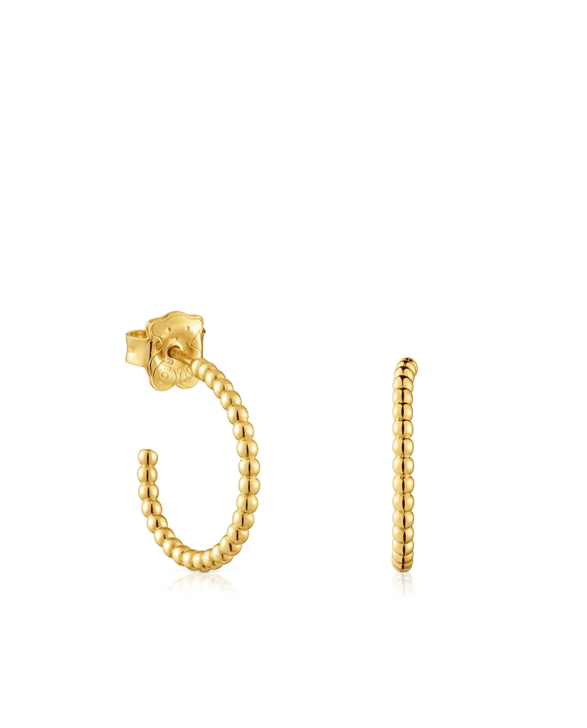 Brincos de Aro Básico Curto com Bolas Banhado a Ouro 18 Kt em Prata Dourado-1