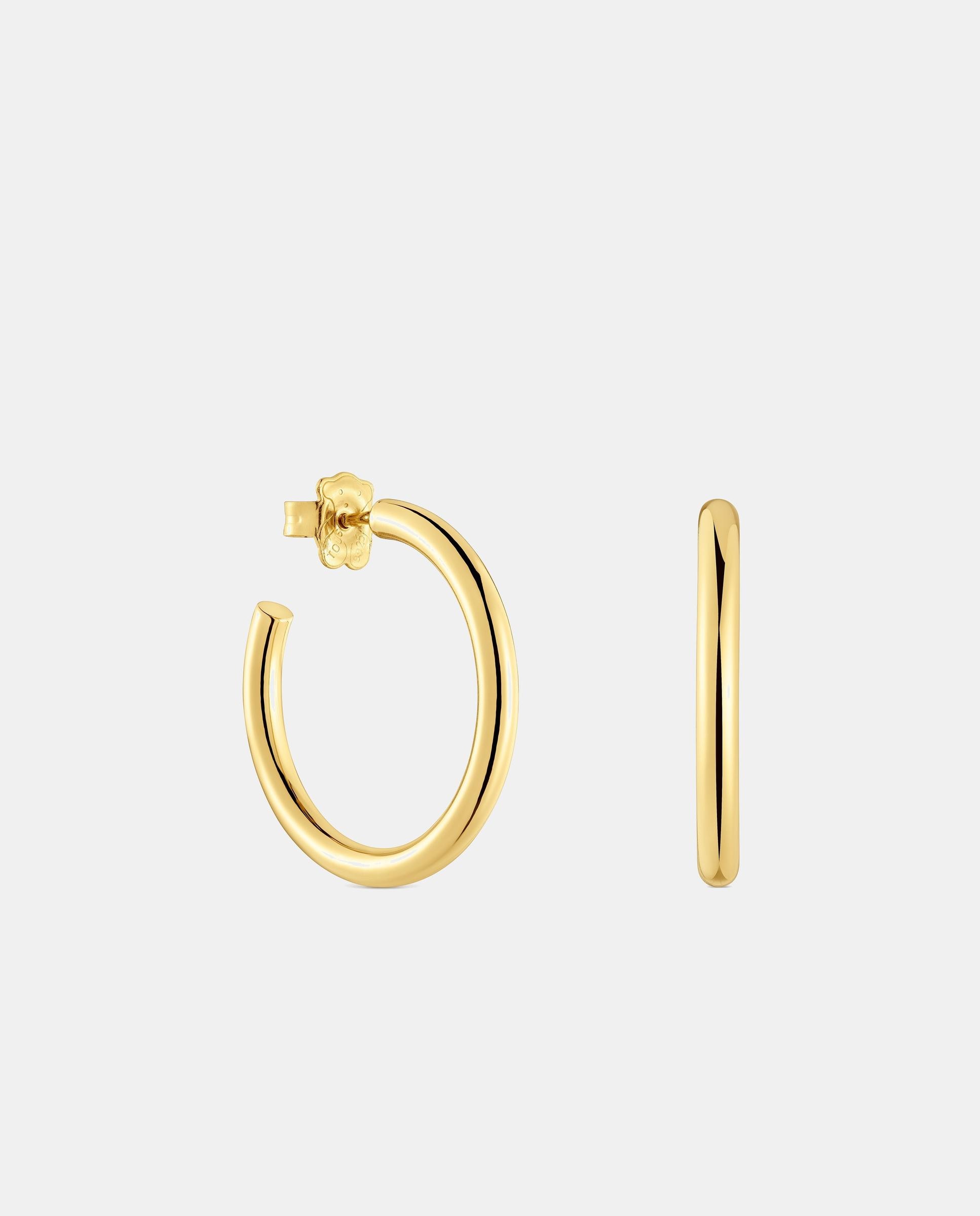 Pendientes de aro básicos largos bañado en oro 18 kt sobre plata - Tous - Dorado Dorado-1
