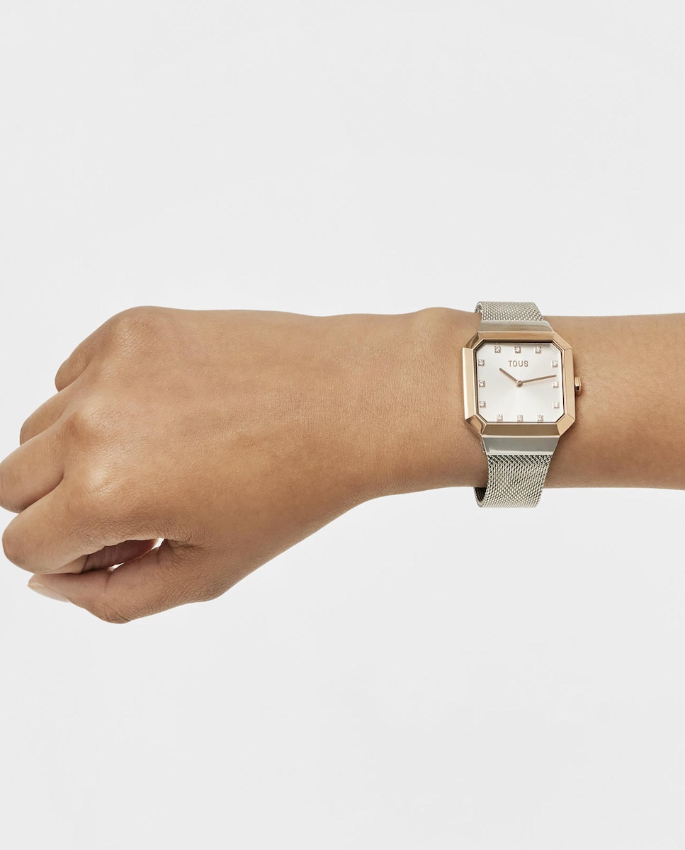 Reloj analógico de mujer Karat Squared con acero IPRG rosa y brazalete de acero Plata-4