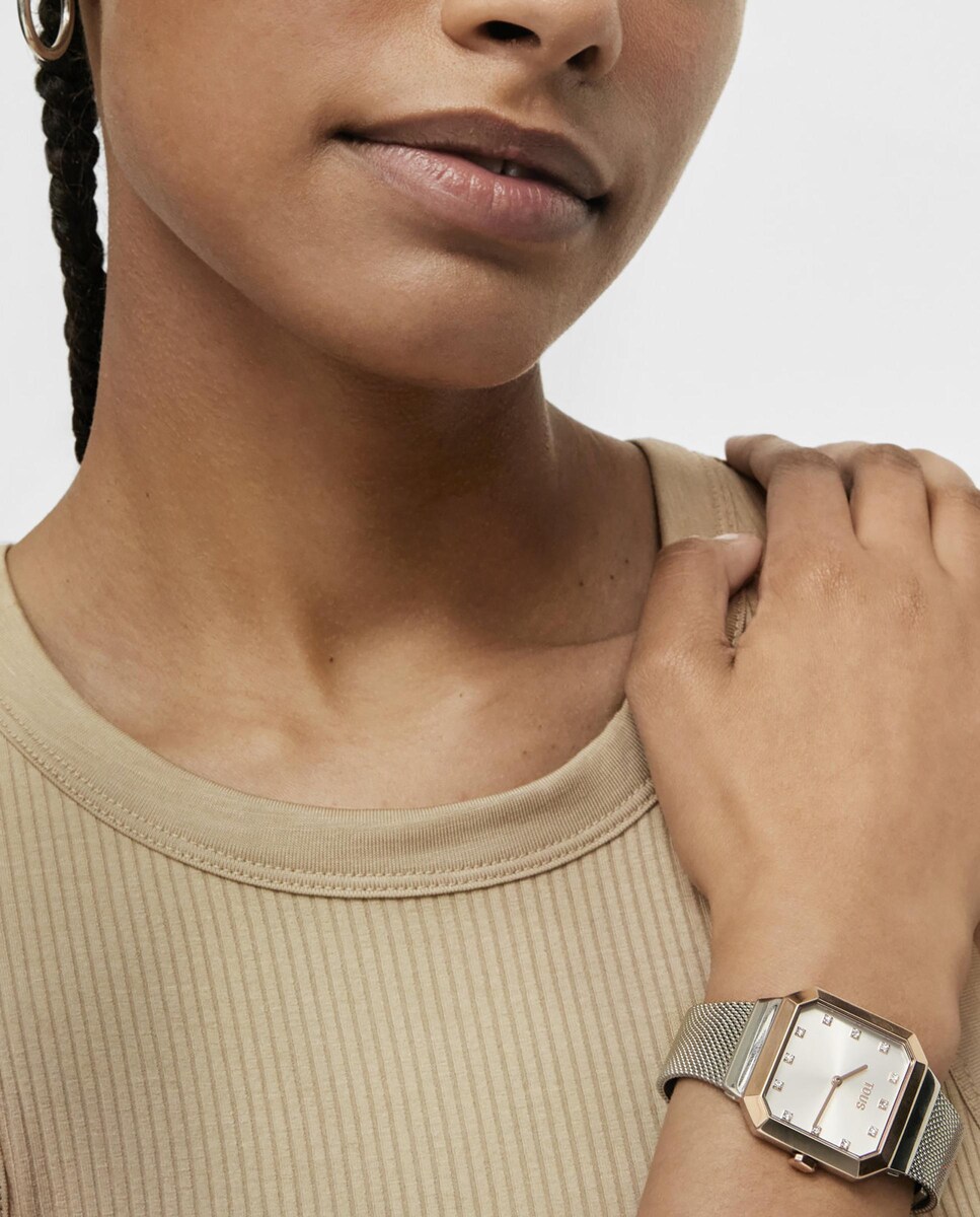 Reloj analógico de mujer Karat Squared con acero IPRG rosa y brazalete de acero Plata-5