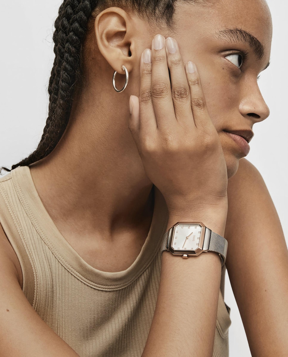 Reloj analógico de mujer Karat Squared con acero IPRG rosa y brazalete de acero Plata-6