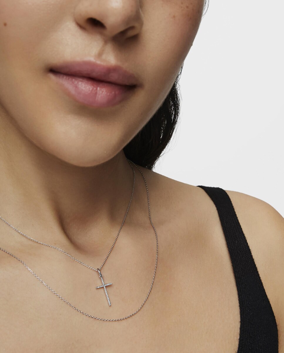 Colgante Basics cruz de oro blanco y diamantes Blanco-5
