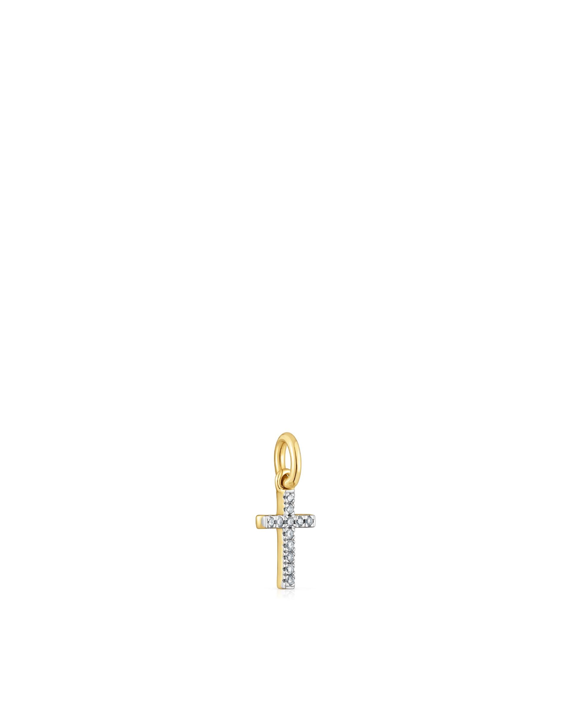 Pingente Basics Cruz Pequeno de Ouro e Diamantes Branco-2