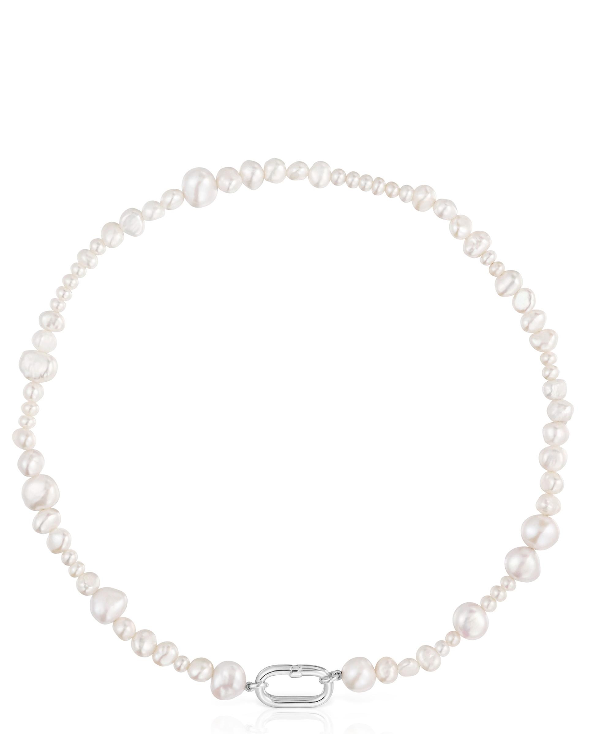 Colar Hold Oval com Pérolas e Argola de Prata Branco-1