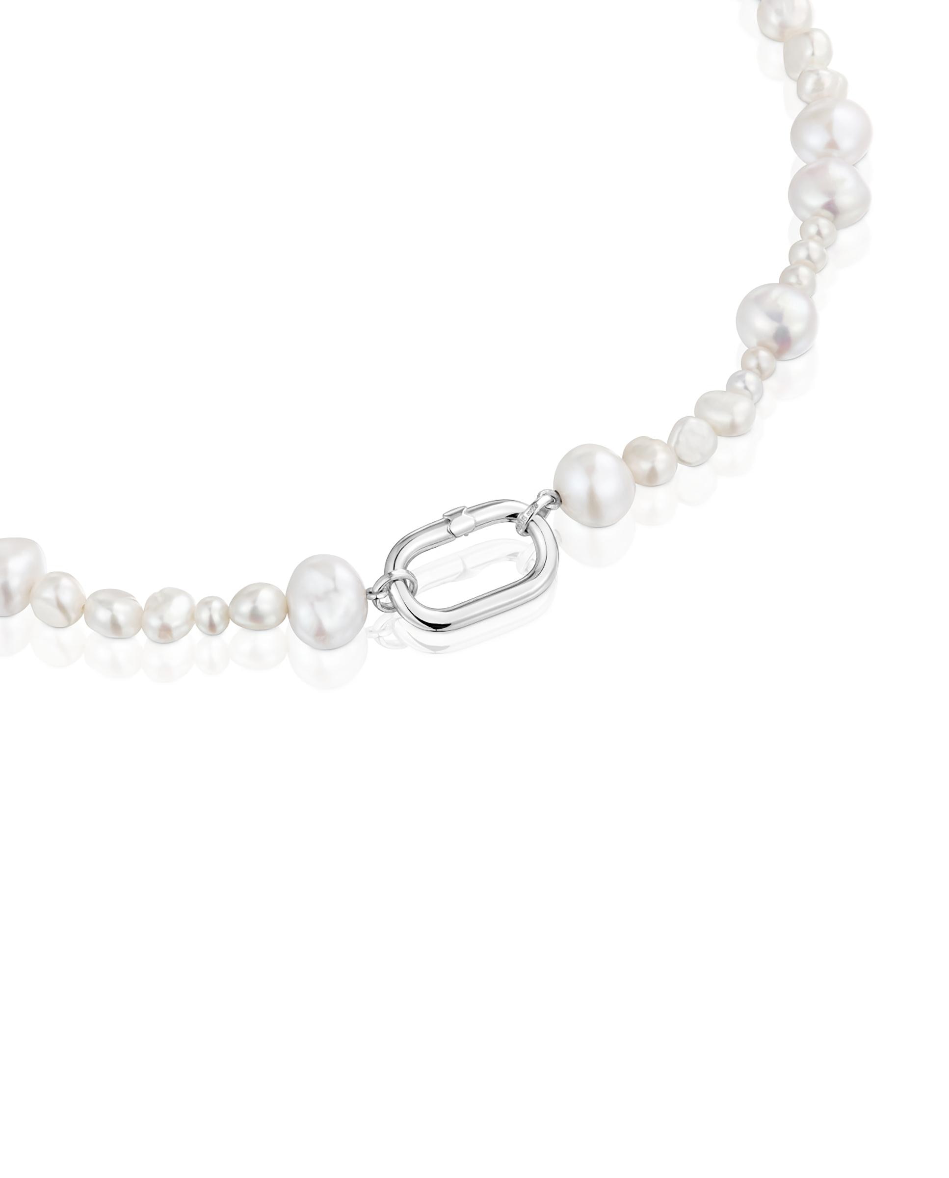 Colar Hold Oval com Pérolas e Argola de Prata Branco-2
