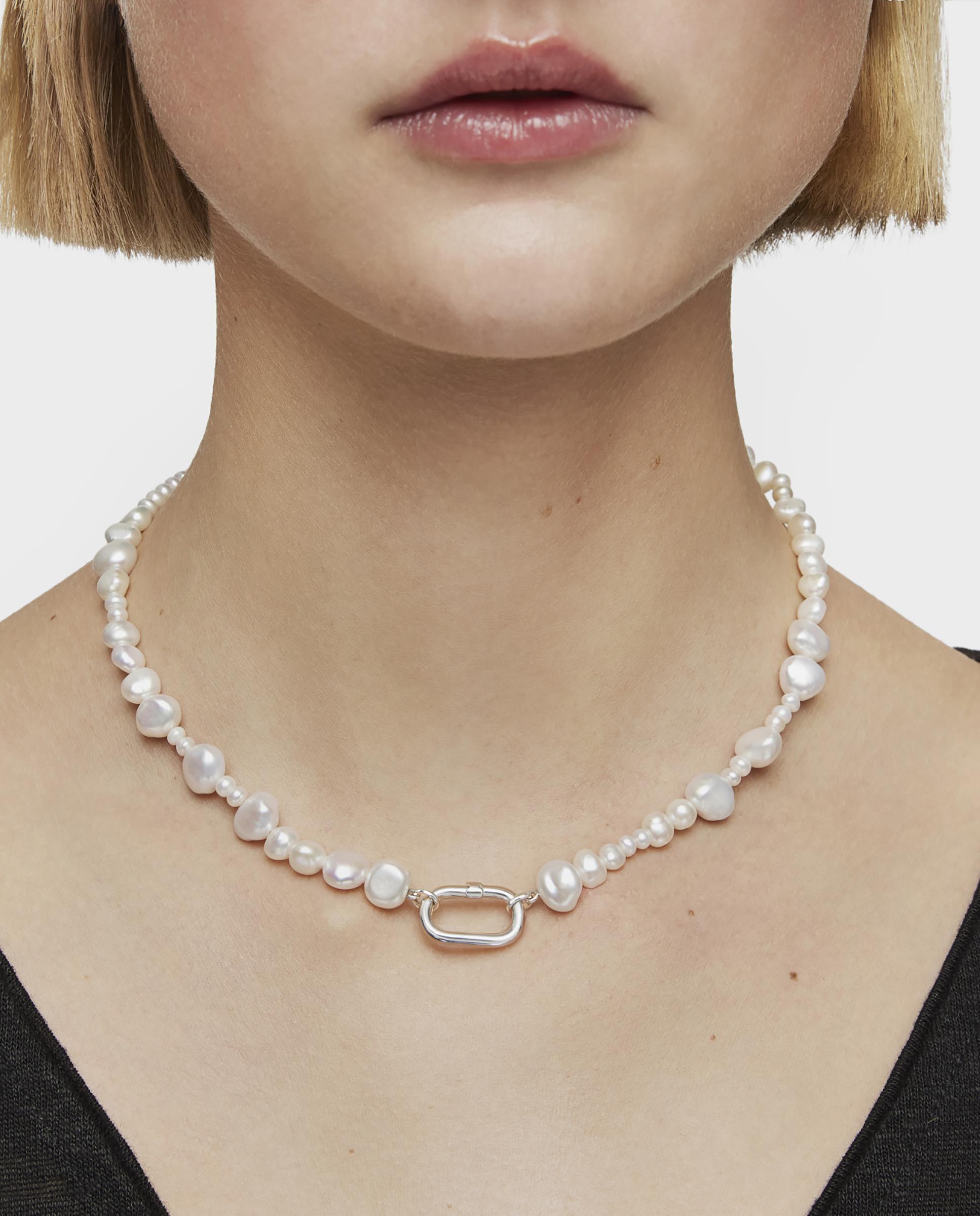 Colar Hold Oval com Pérolas e Argola de Prata Branco-4