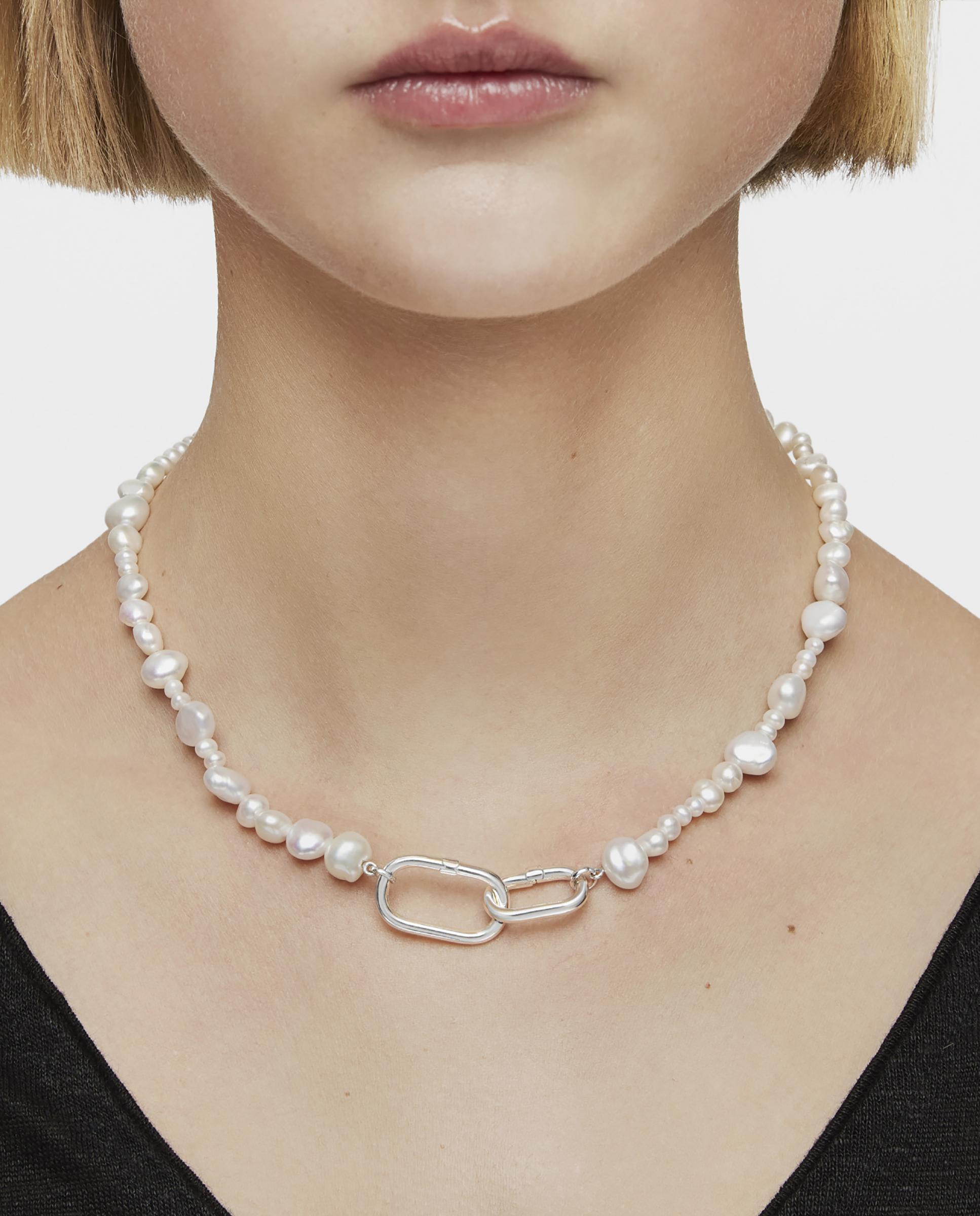 Colar Hold Oval com Pérolas e Argola de Prata Branco-5