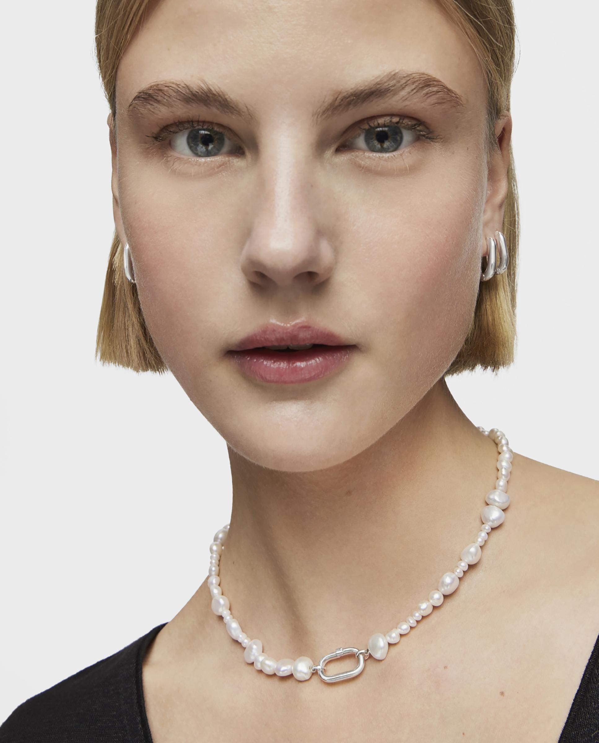 Colar Hold Oval com Pérolas e Argola de Prata Branco-6