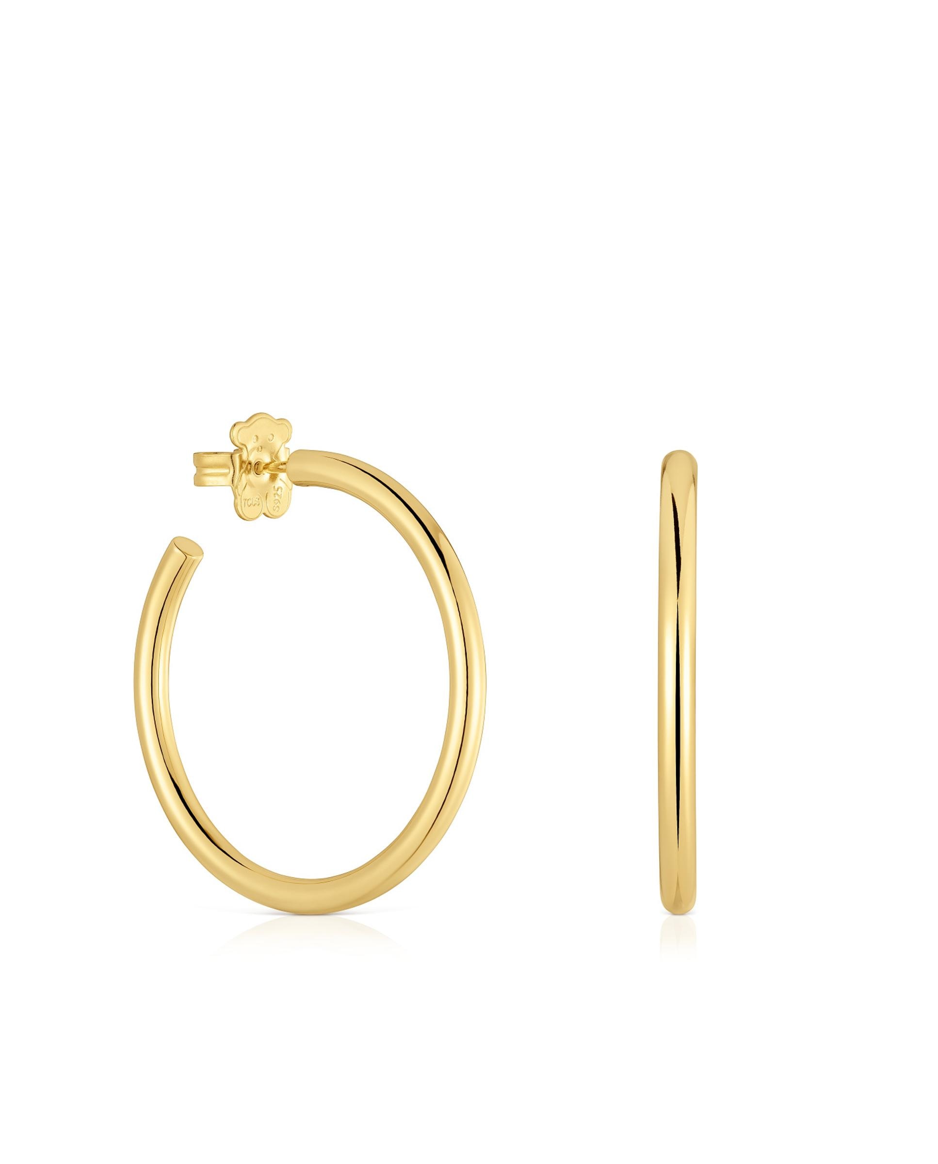 Brincos de Argola Basics Compridos Banhados a Ouro 18 Kt Sobre Prata Dourado-1