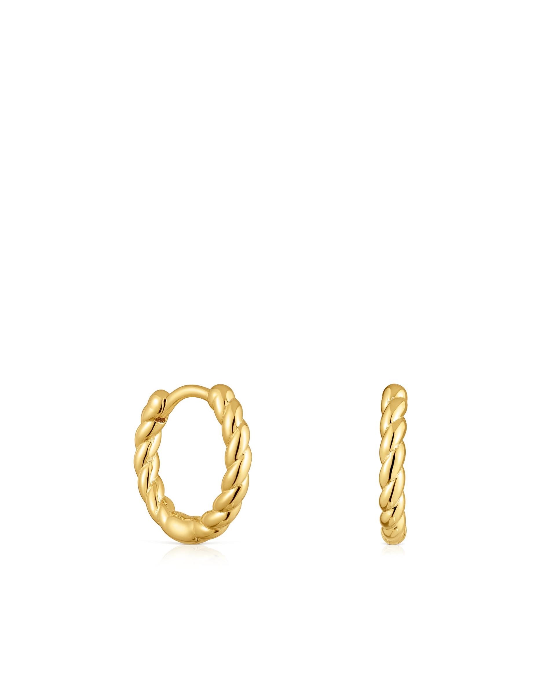 Brincos de Argola Basics Curto Entrançado Banhado a Ouro 18 Kt em Prata Dourado-1