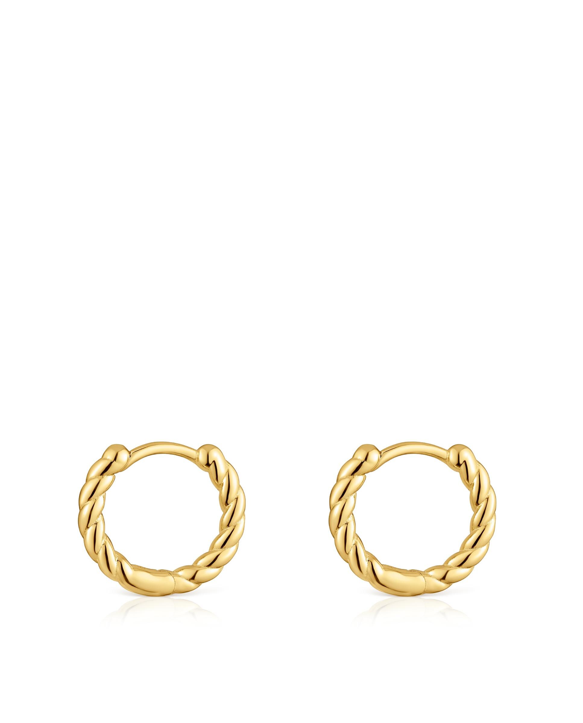Brincos de Argola Basics Curto Entrançado Banhado a Ouro 18 Kt em Prata Dourado-2