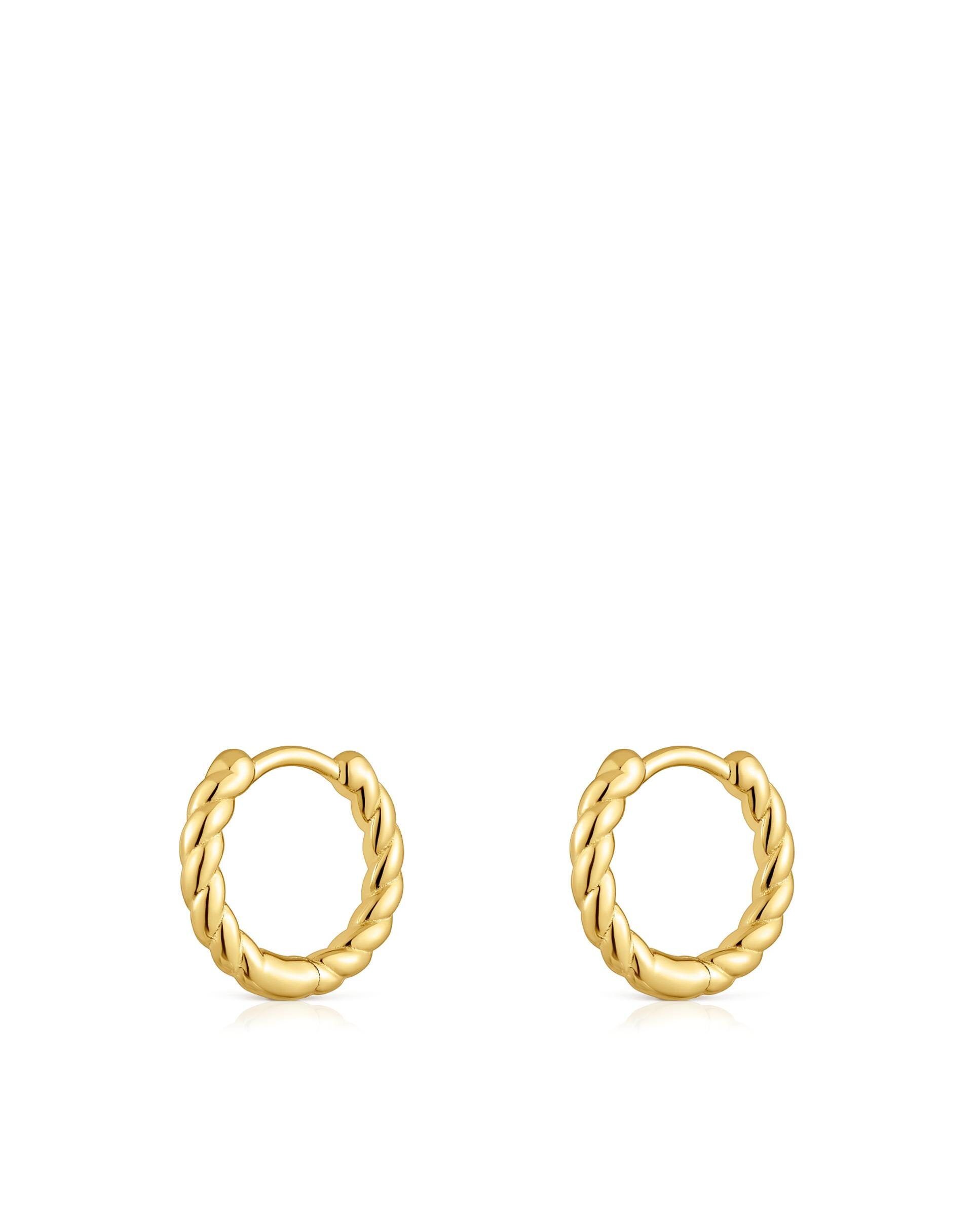 Brincos de Argola Basics Curto Entrançado Banhado a Ouro 18 Kt em Prata Dourado-3