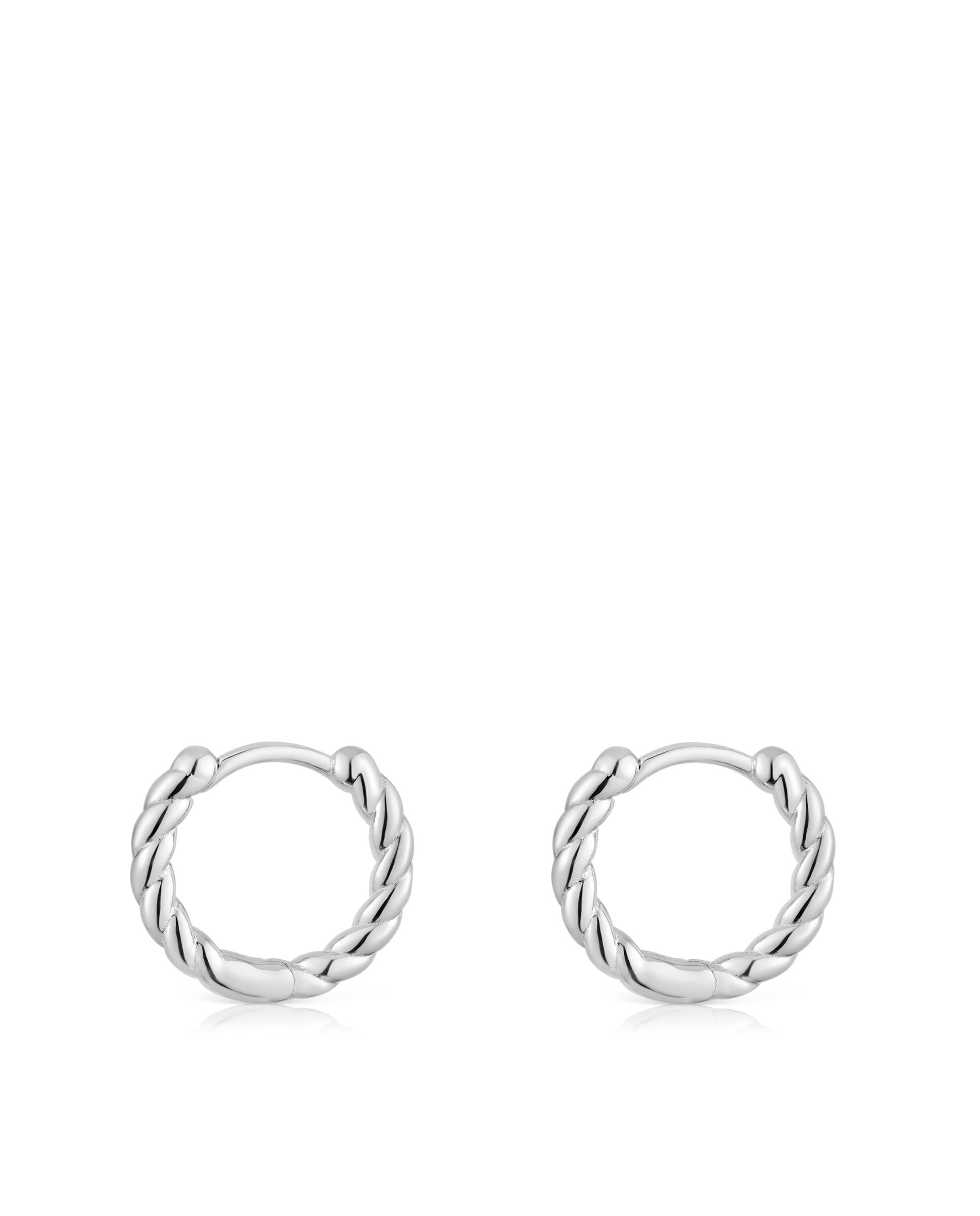 Brincos de Argola Basics Curto Entrançado de Prata Prateado-2
