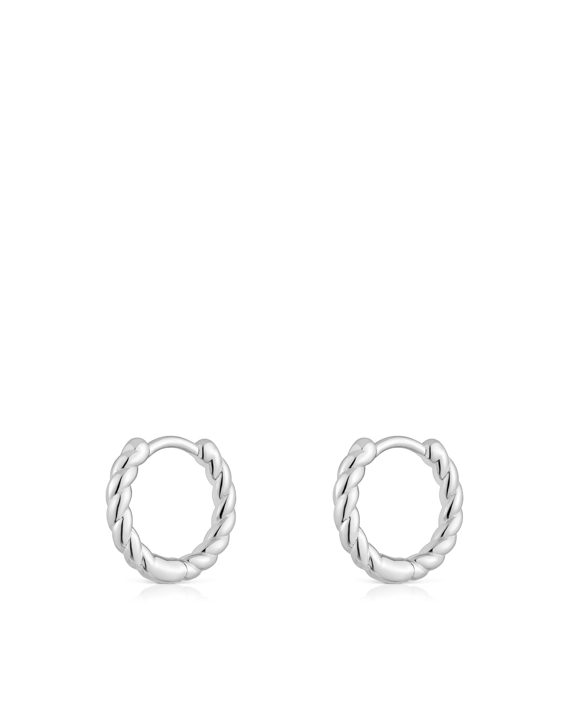 Brincos de Argola Basics Curto Entrançado de Prata Prateado-3