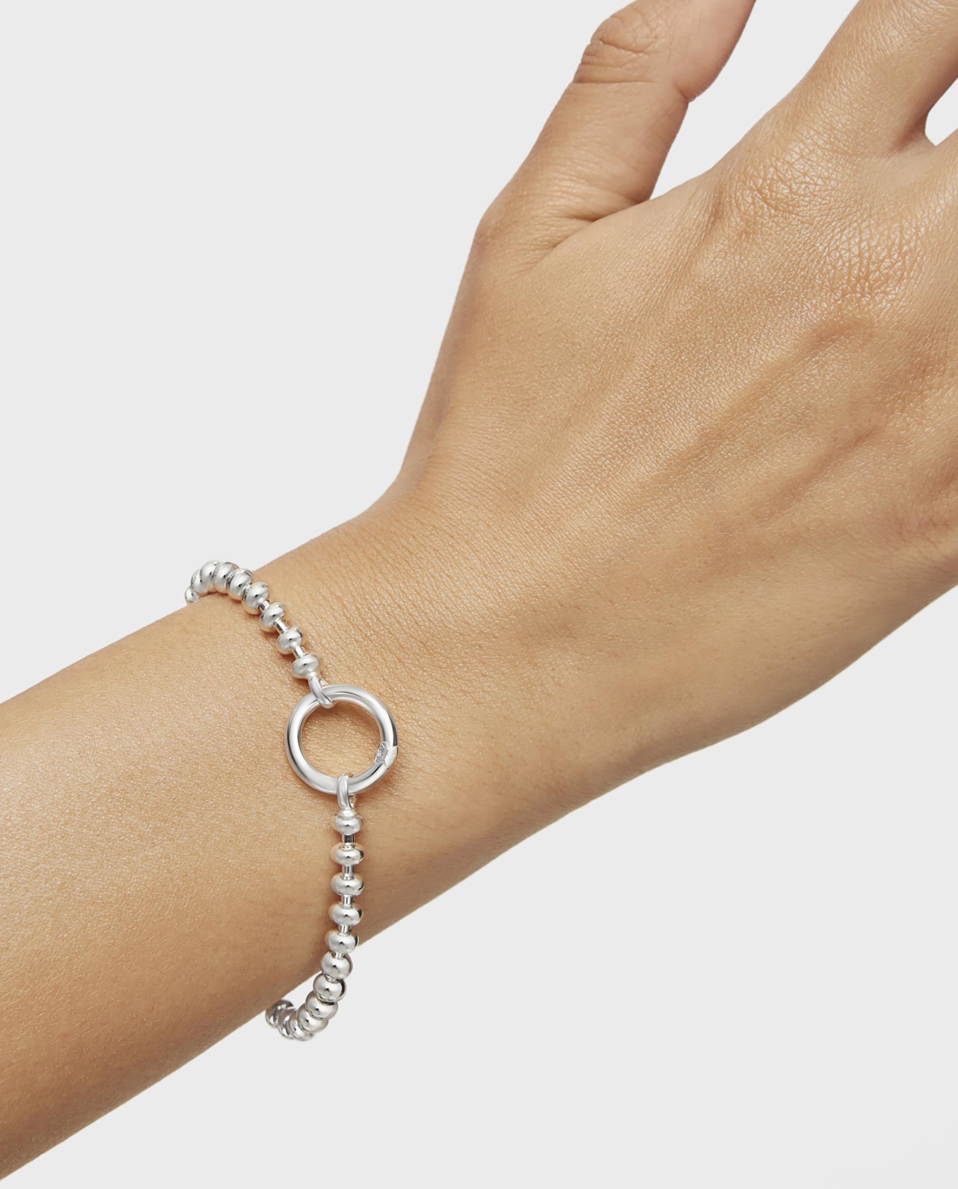 Pulseira de Corrente Hold Oval de Prata com Bolas Prateado-5