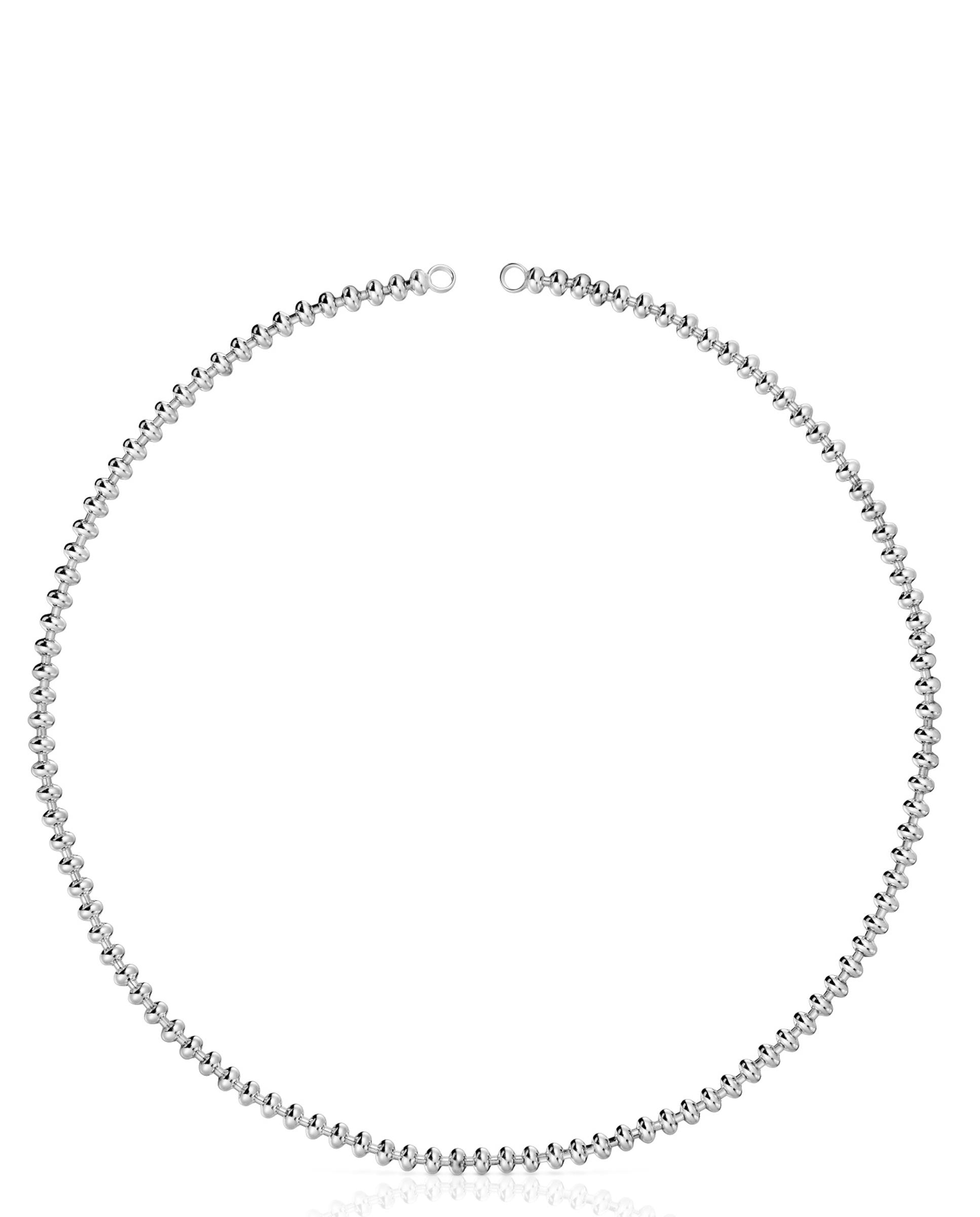 Colar Hold Oval Curto de Prata com Bolas Prateado-1