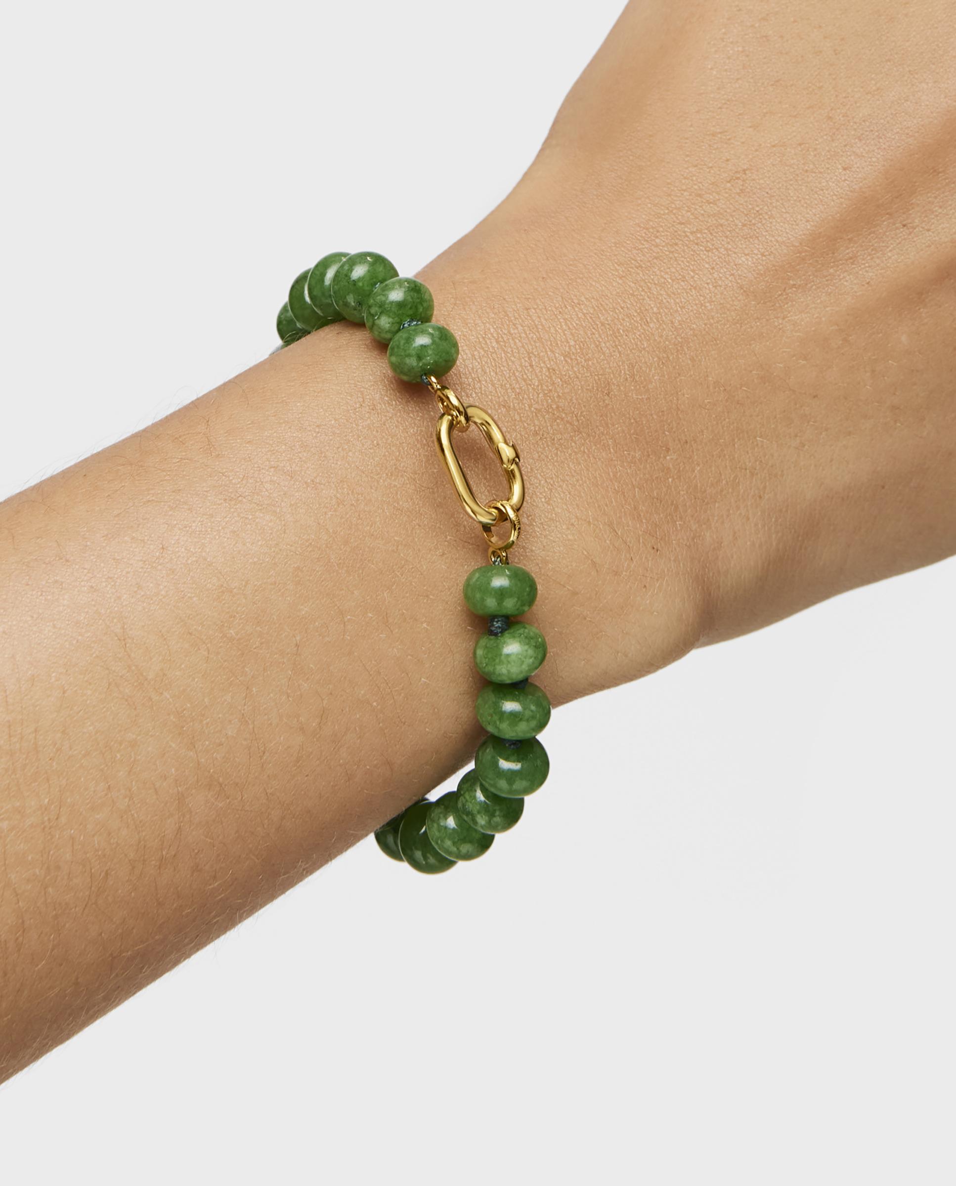 Pulseira de Corrente Hold Oval Banhada em Ouro 18 Kt Sobre Prata e Quartzo Verde Verde-5