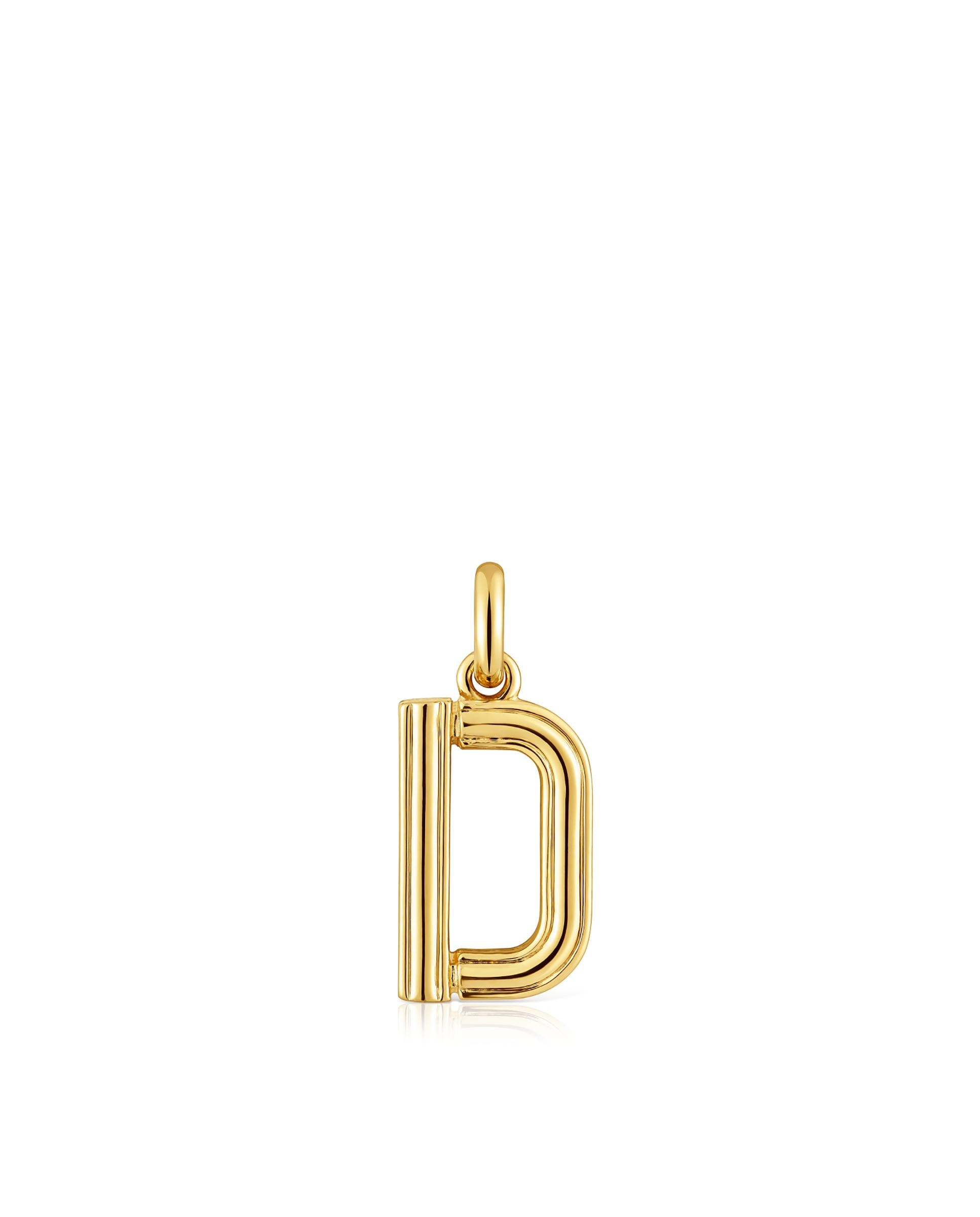Pendente Alphabet Médio Letra D Banhado em Ouro 18 Kt Sobre Prata Dourado-1