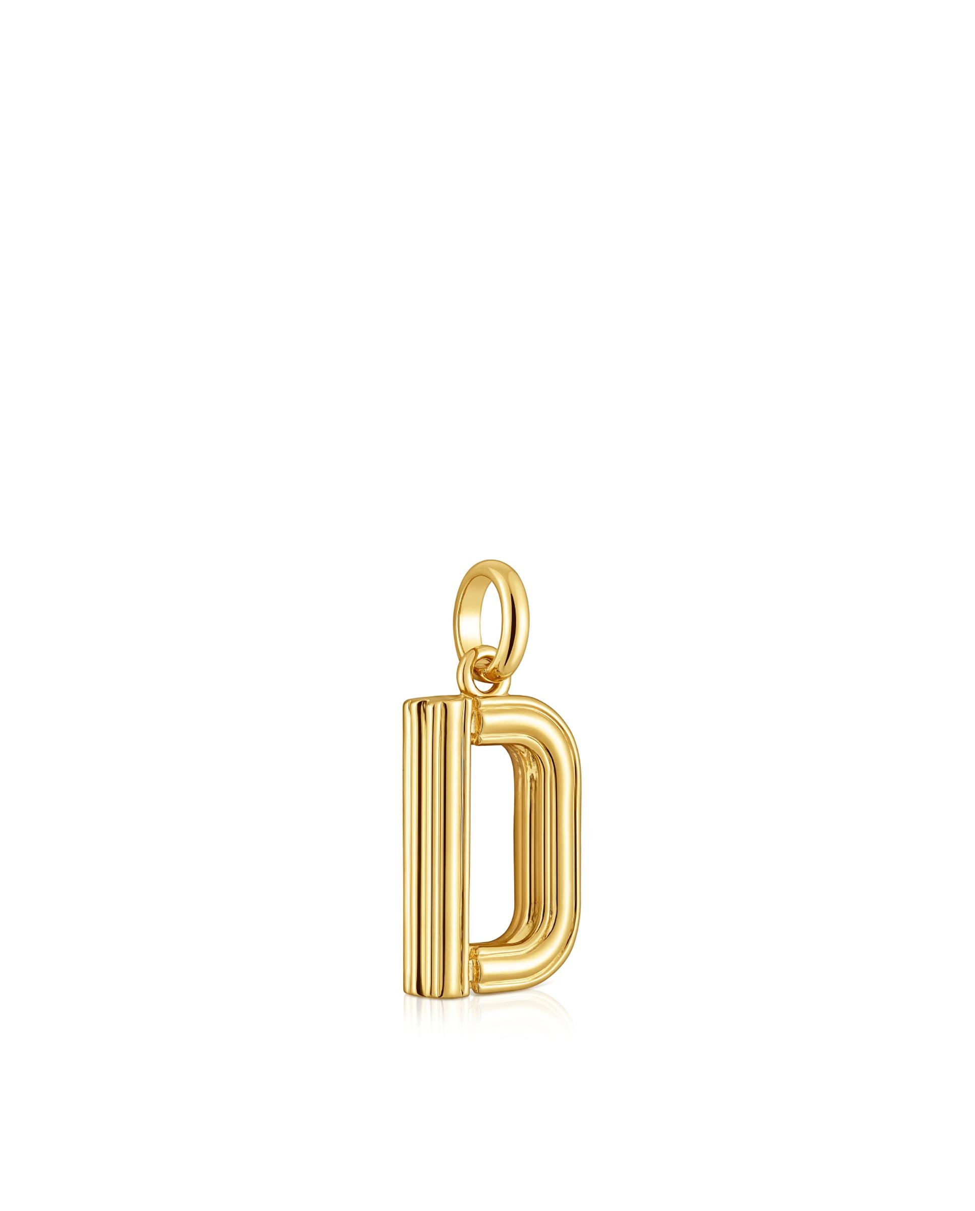 Pendente Alphabet Médio Letra D Banhado em Ouro 18 Kt Sobre Prata Dourado-2