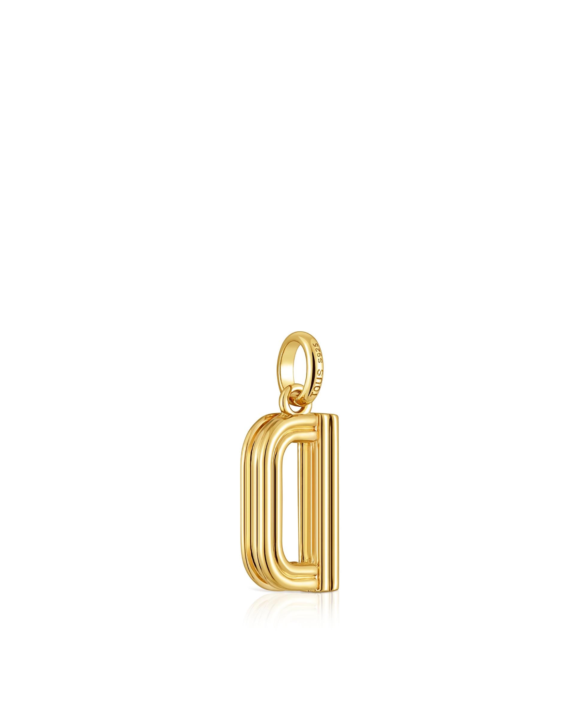 Pendente Alphabet Médio Letra D Banhado em Ouro 18 Kt Sobre Prata Dourado-3
